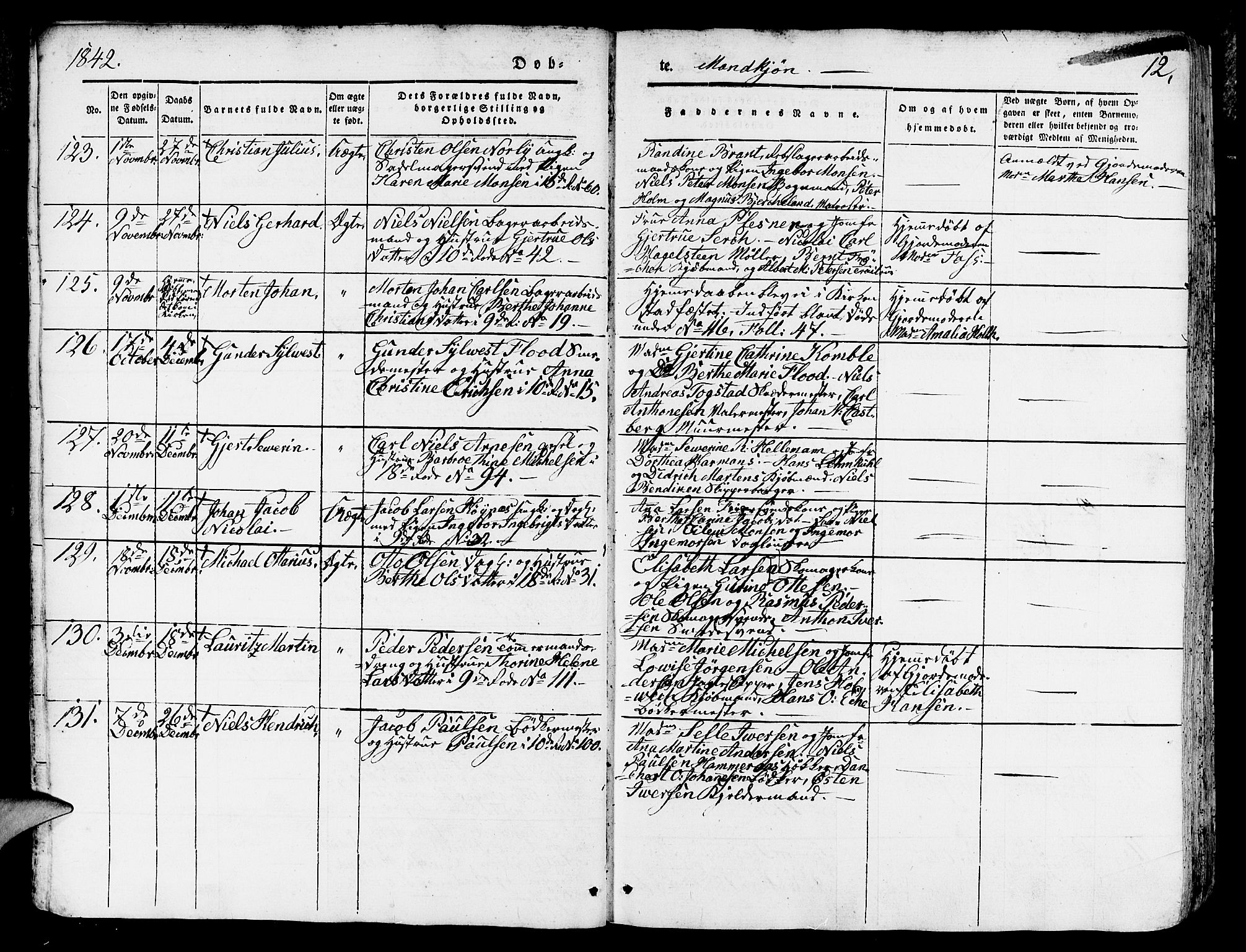 Domkirken sokneprestembete, SAB/A-74801/H/Hab/L0009: Parish register (copy) no. B 2, 1842-1849, p. 12