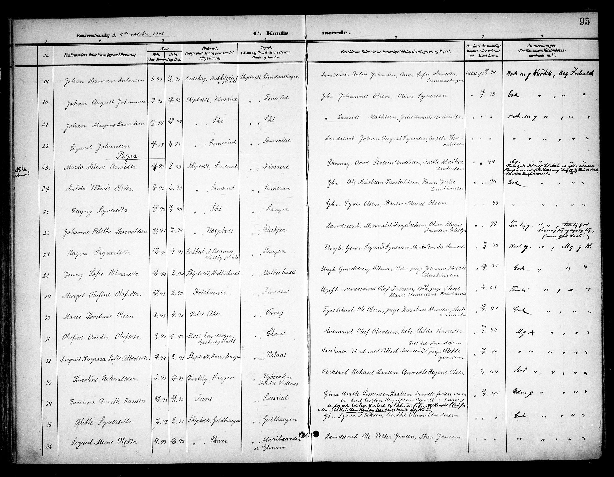 Skiptvet prestekontor Kirkebøker, AV/SAO-A-20009/F/Fa/L0011: Parish register (official) no. 11, 1901-1913, p. 95