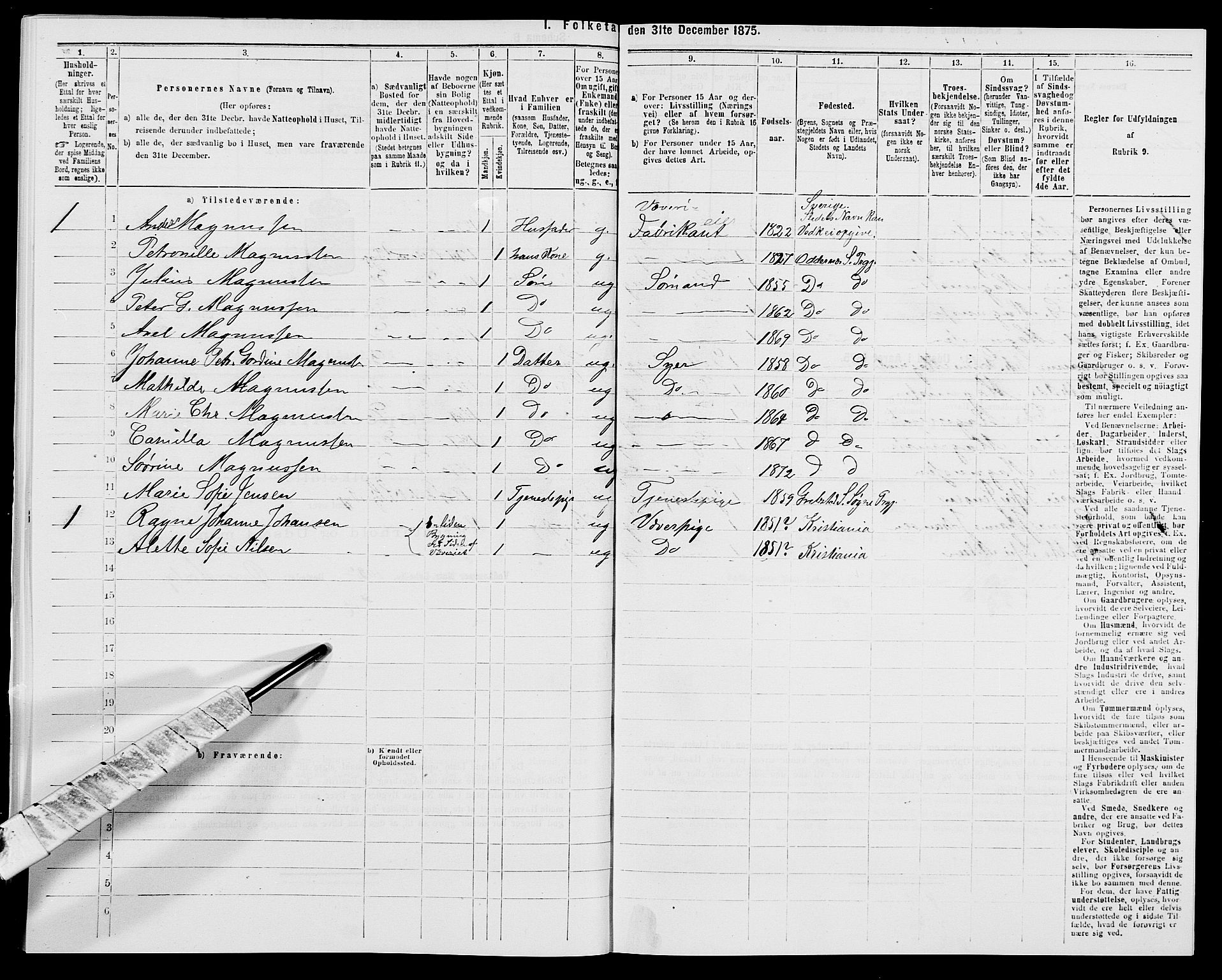 SAK, 1875 census for 1012P Oddernes, 1875, p. 613