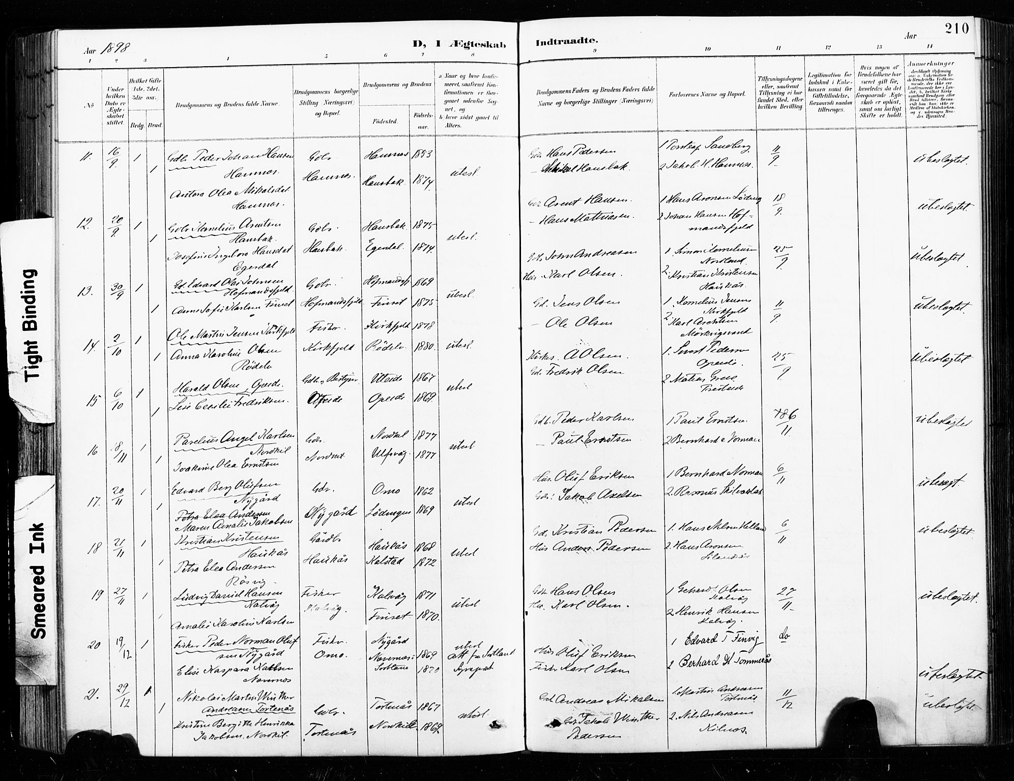 Ministerialprotokoller, klokkerbøker og fødselsregistre - Nordland, AV/SAT-A-1459/859/L0847: Parish register (official) no. 859A07, 1890-1899, p. 210