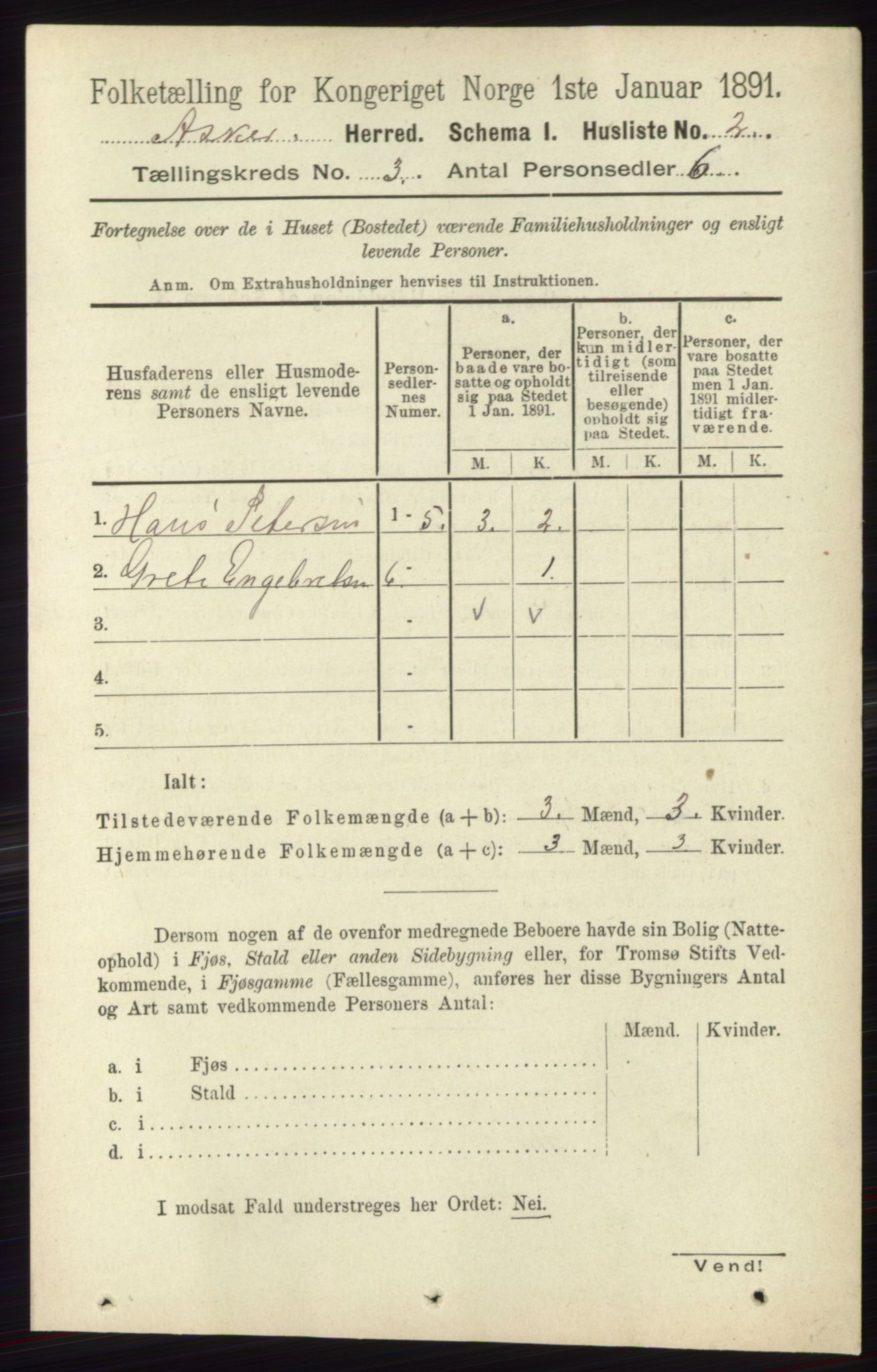 RA, 1891 census for 0220 Asker, 1891, p. 1833