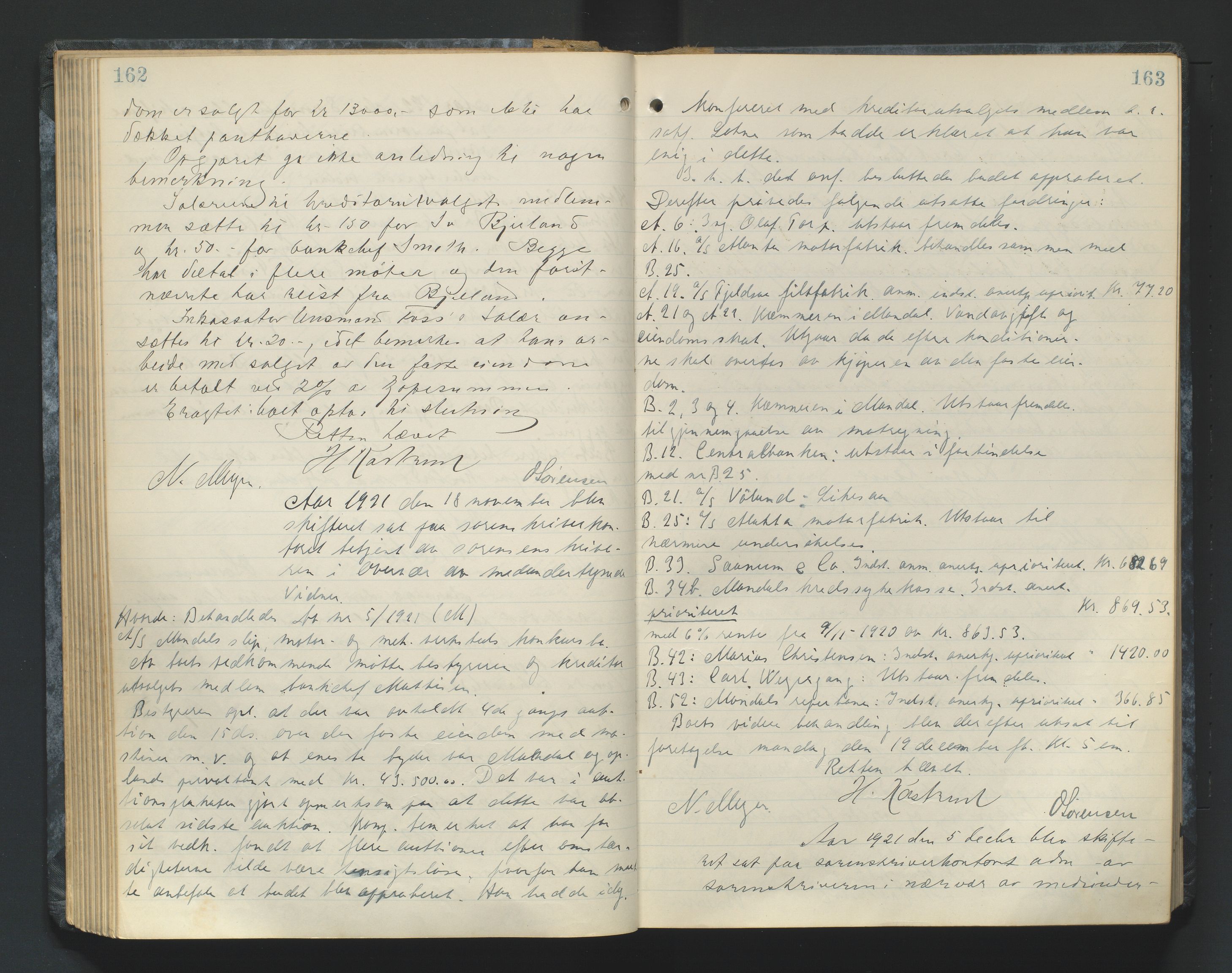 Mandal sorenskriveri, AV/SAK-1221-0005/001/H/Hc/L0084: Skifteforhandlingsprotokoll nr 16, 1921-1924, p. 162-163
