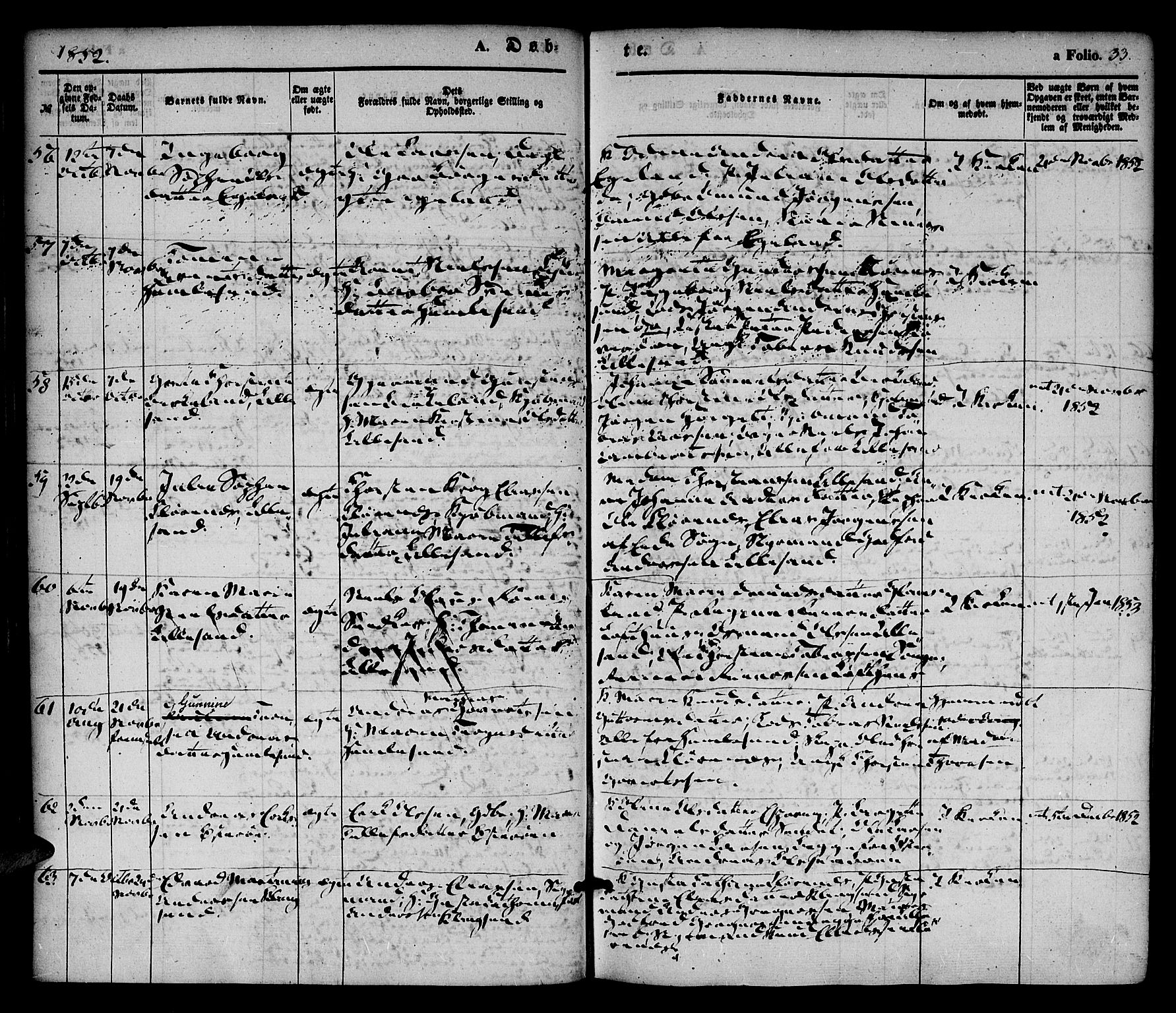 Vestre Moland sokneprestkontor, SAK/1111-0046/F/Fa/Fab/L0006: Parish register (official) no. A 6, 1850-1858, p. 33