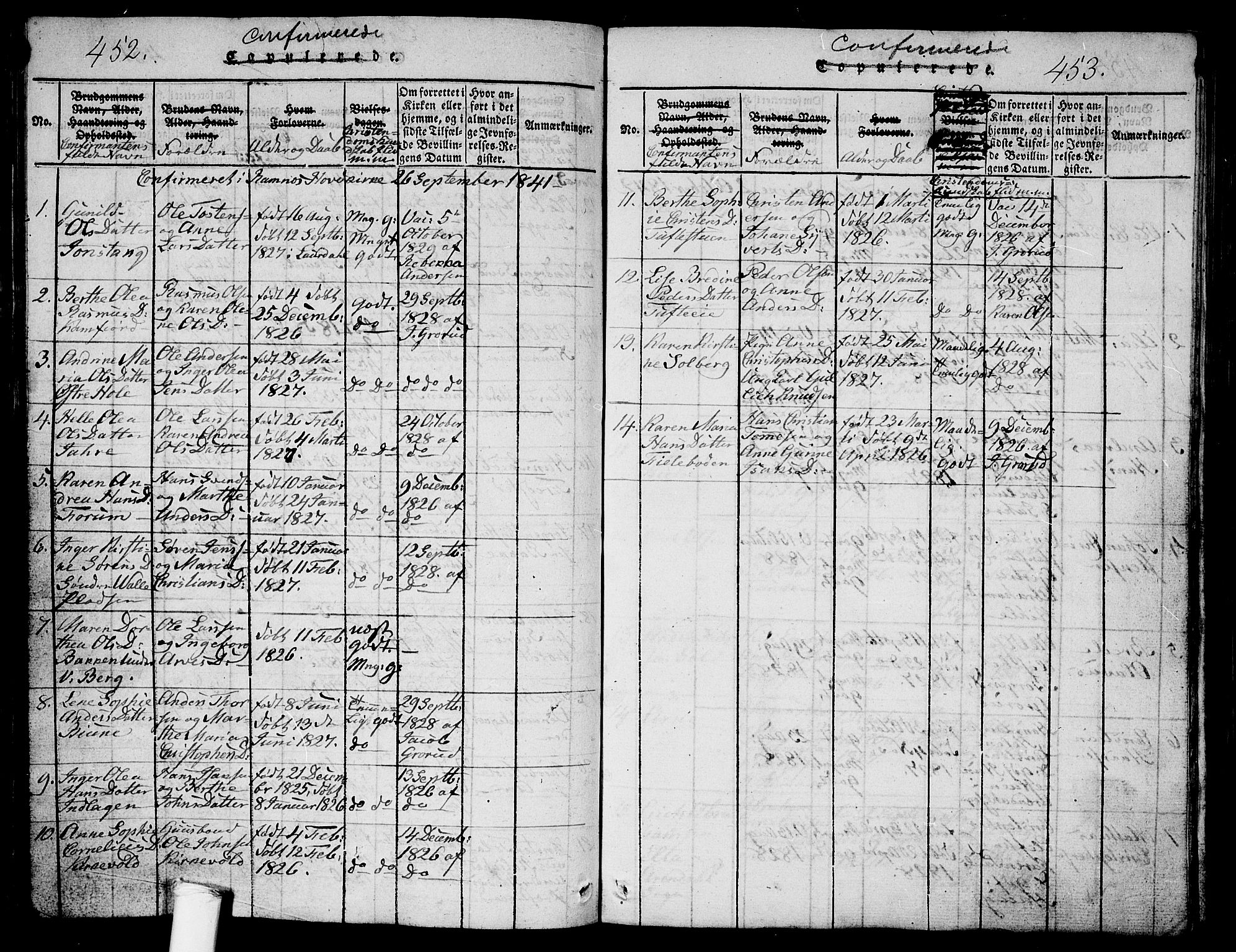 Ramnes kirkebøker, SAKO/A-314/G/Ga/L0001: Parish register (copy) no. I 1, 1813-1847, p. 452-453