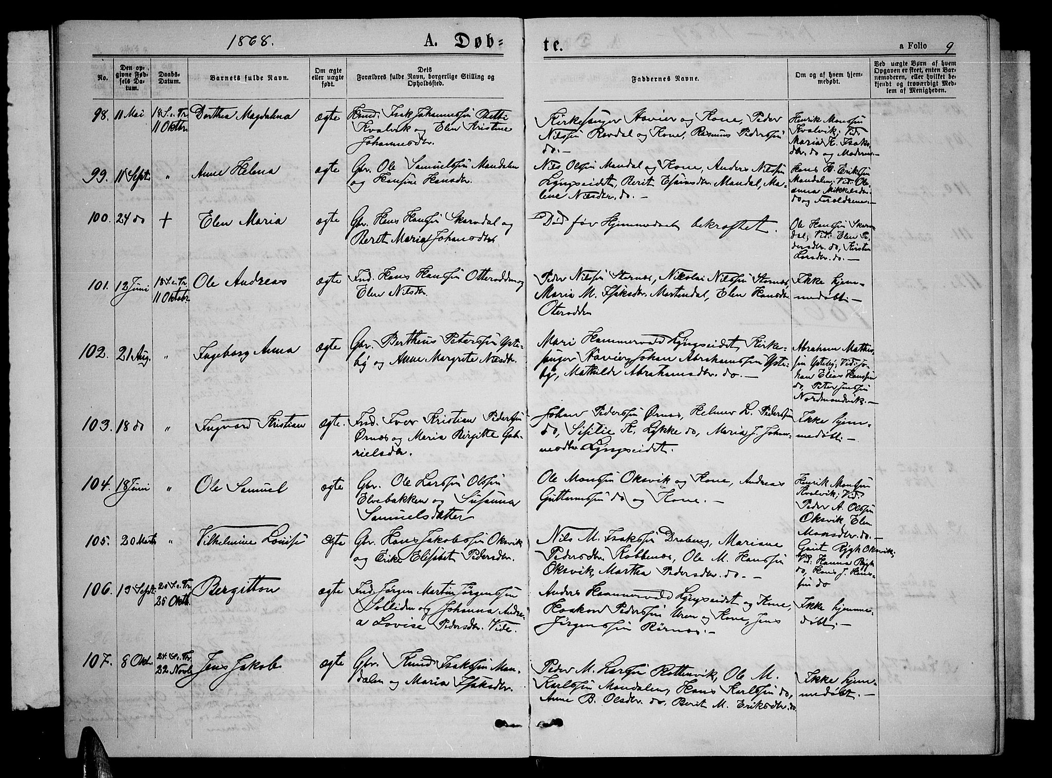 Lyngen sokneprestembete, AV/SATØ-S-1289/H/He/Heb/L0004klokker: Parish register (copy) no. 4, 1868-1878, p. 9
