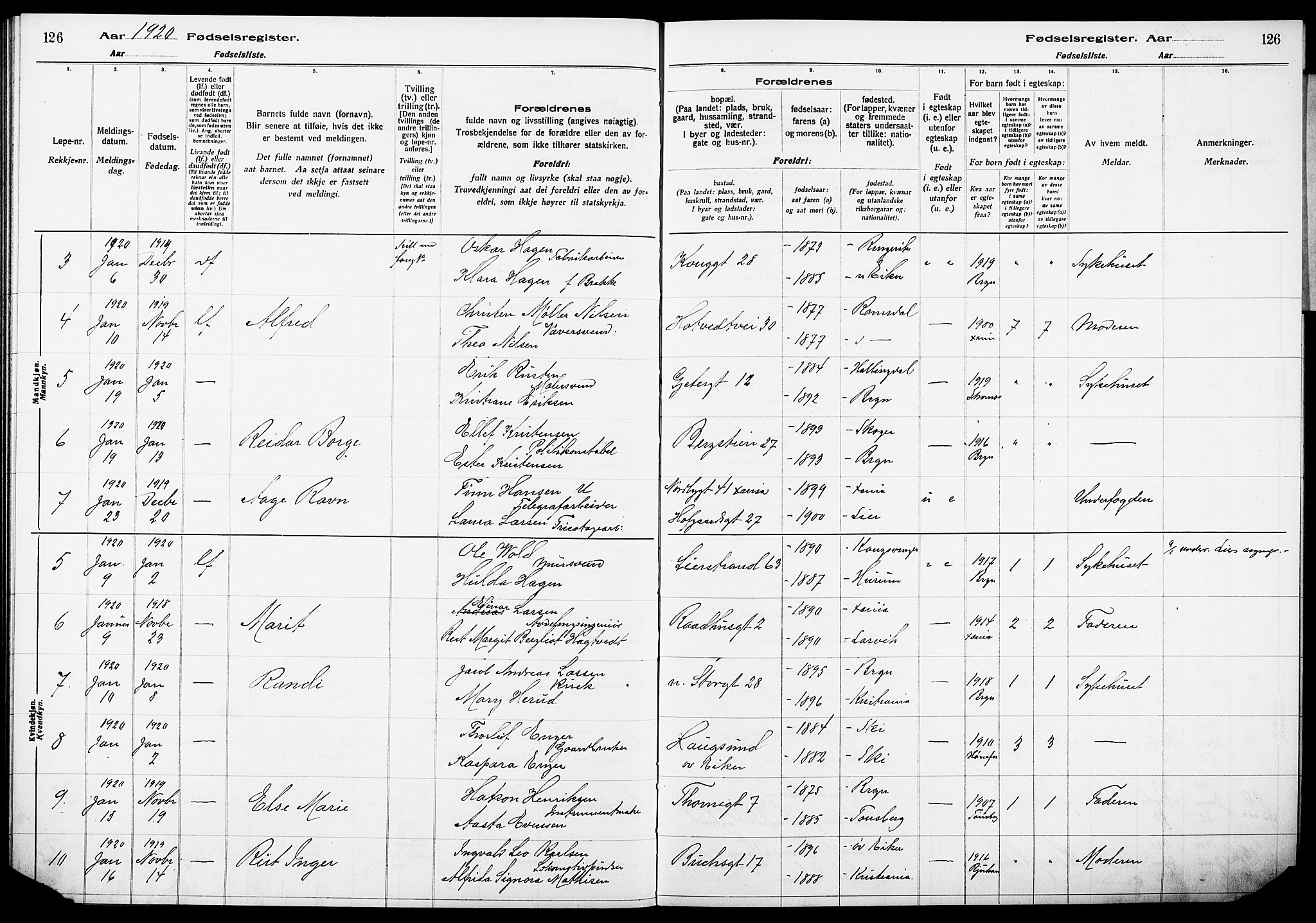 Bragernes kirkebøker, AV/SAKO-A-6/J/Ja/L0001: Birth register no. 1, 1916-1922, p. 126