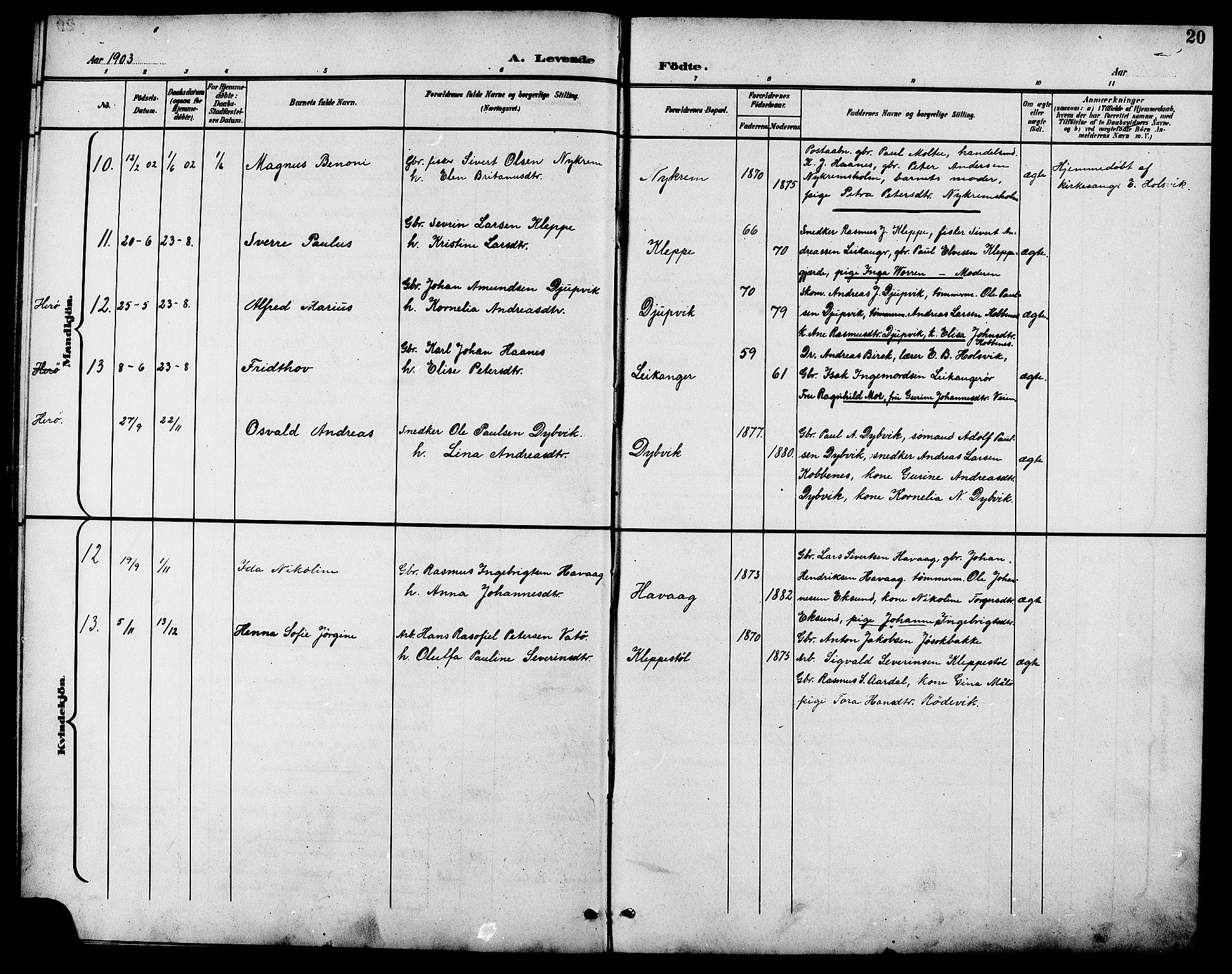 Ministerialprotokoller, klokkerbøker og fødselsregistre - Møre og Romsdal, AV/SAT-A-1454/508/L0098: Parish register (copy) no. 508C02, 1898-1916, p. 20