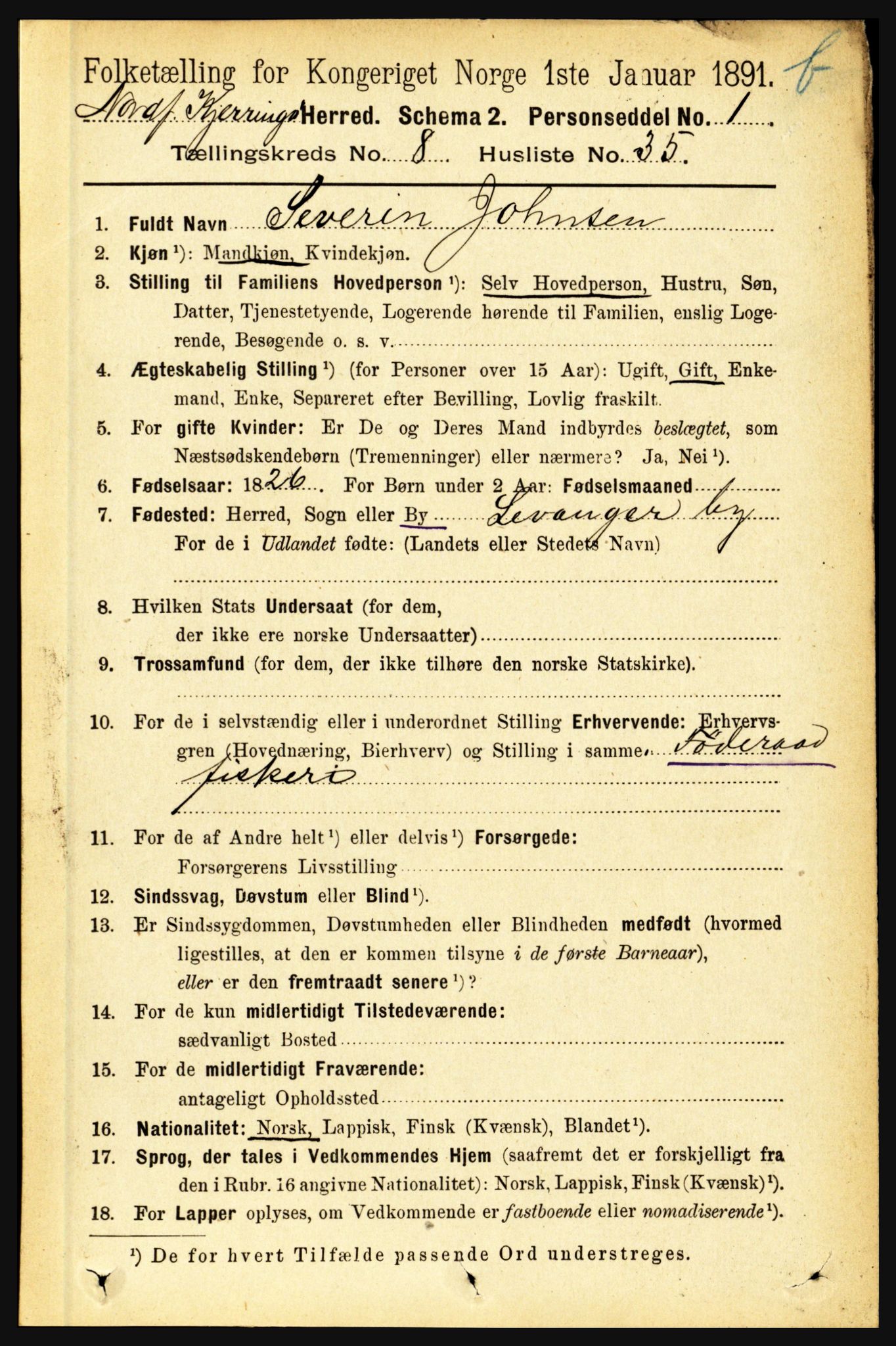 RA, 1891 census for 1846 Nordfold-Kjerringøy, 1891, p. 2166