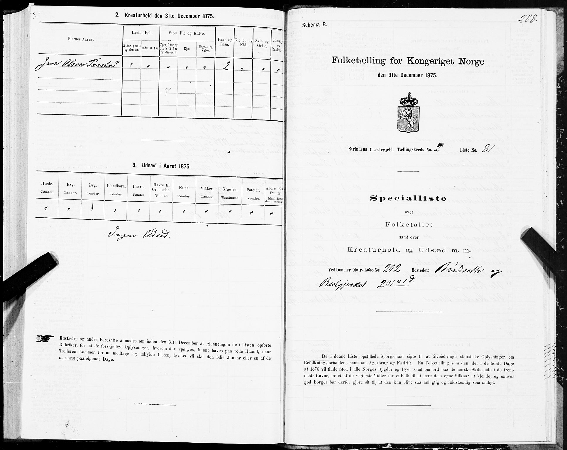 SAT, 1875 census for 1660P Strinda, 1875, p. 1288