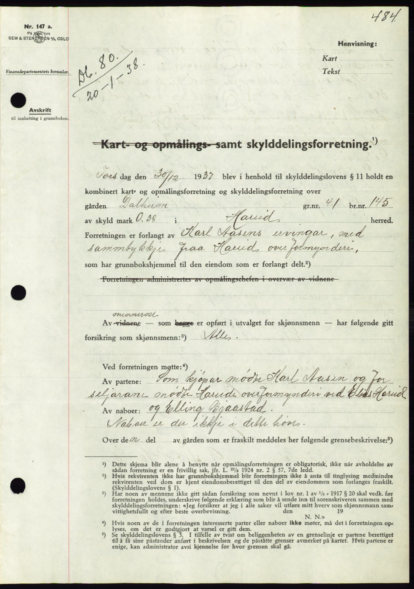 Søre Sunnmøre sorenskriveri, AV/SAT-A-4122/1/2/2C/L0064: Mortgage book no. 58, 1937-1938, Diary no: : 80/1938