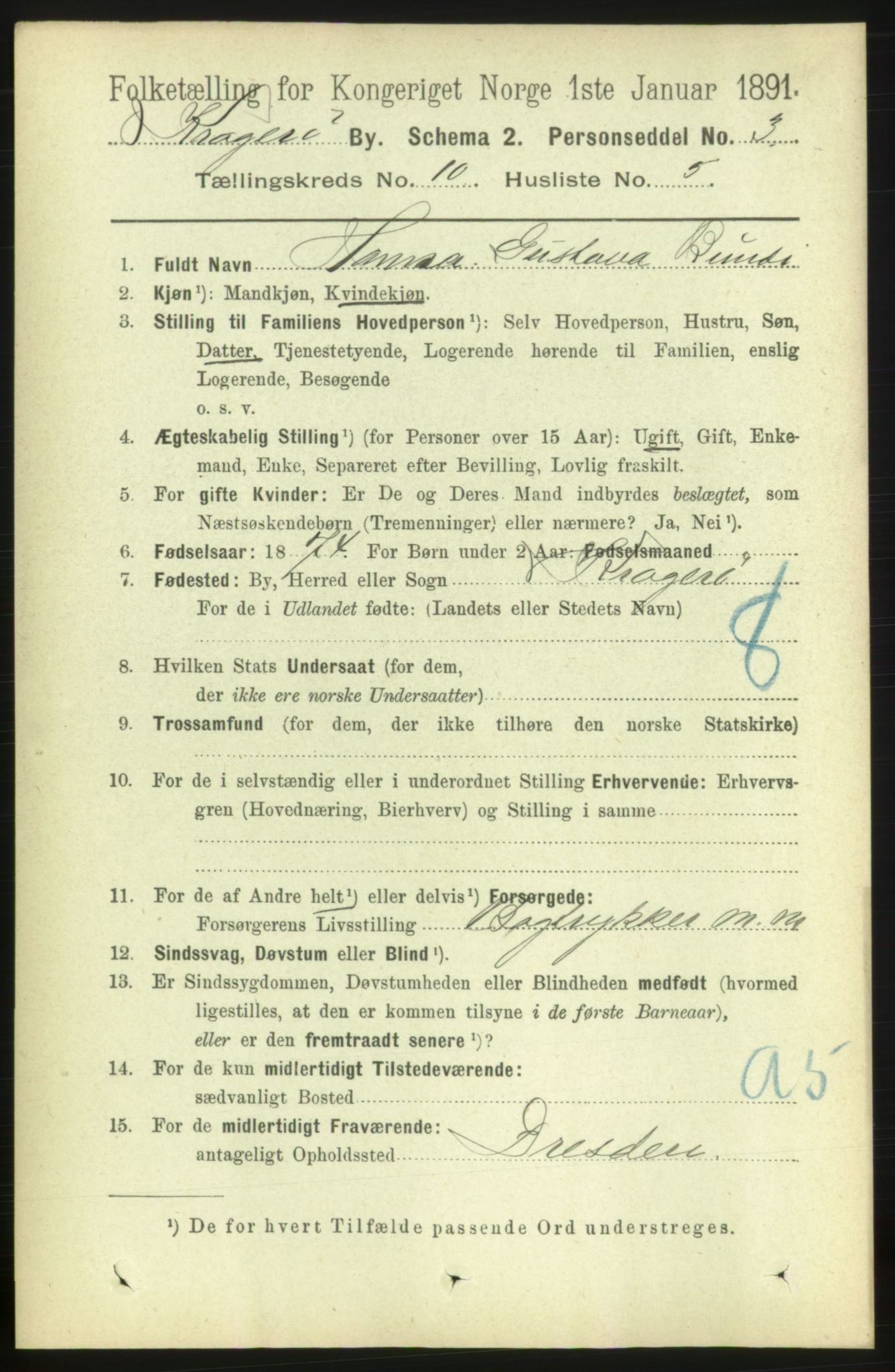 RA, 1891 census for 0801 Kragerø, 1891, p. 3783