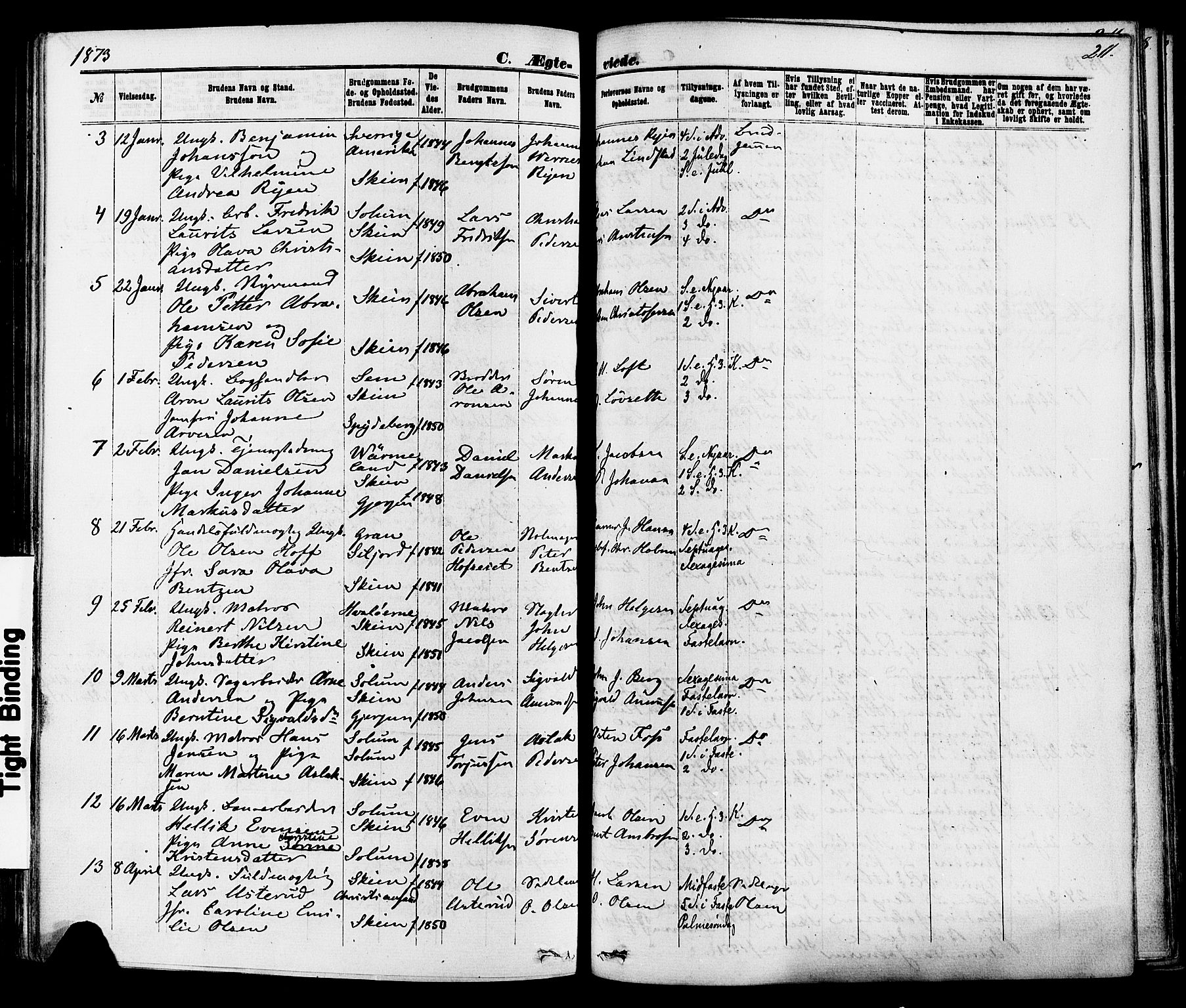 Skien kirkebøker, AV/SAKO-A-302/F/Fa/L0008: Parish register (official) no. 8, 1866-1877, p. 211
