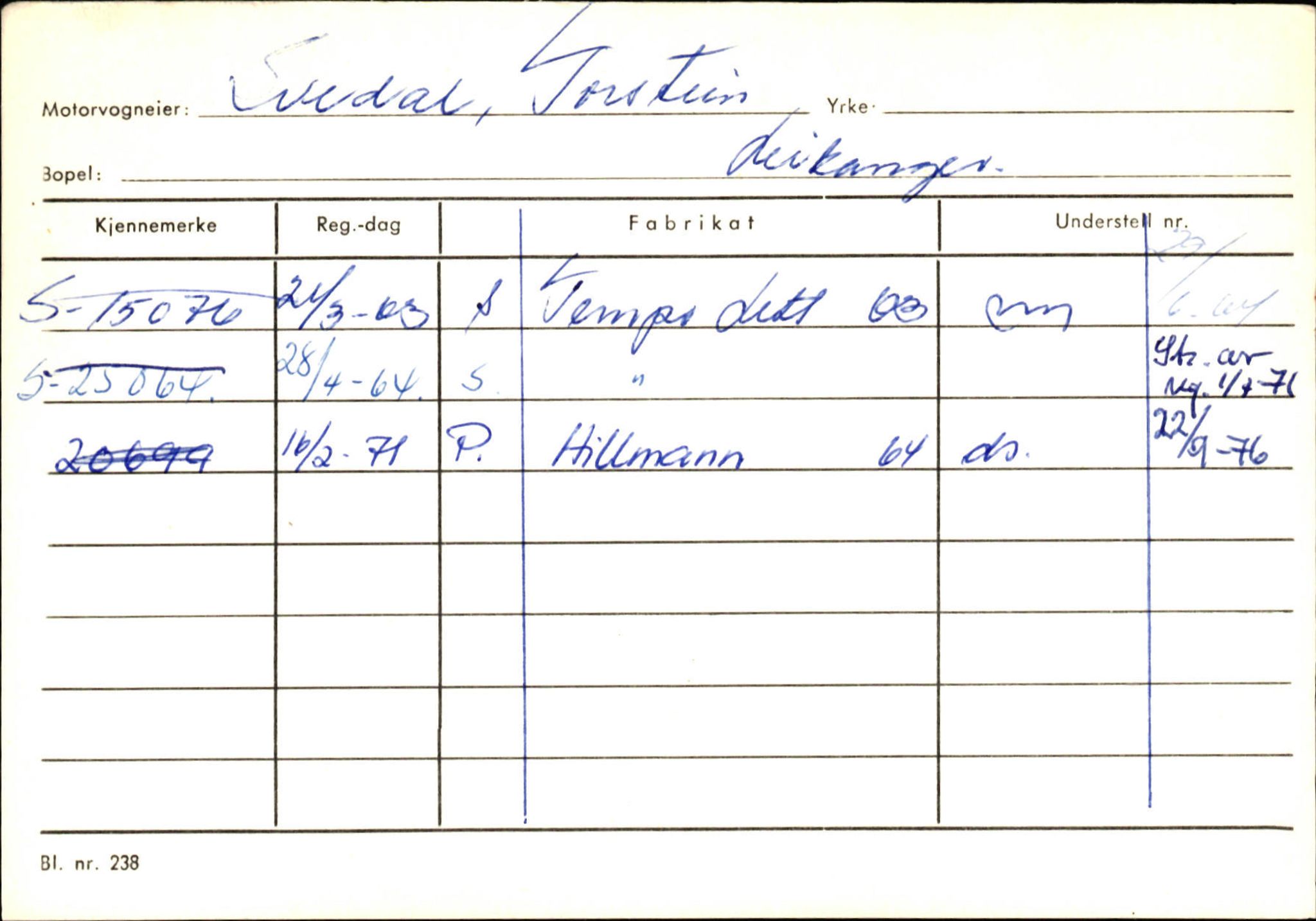 Statens vegvesen, Sogn og Fjordane vegkontor, AV/SAB-A-5301/4/F/L0126: Eigarregister Fjaler M-Å. Leikanger A-Å, 1945-1975, p. 2254