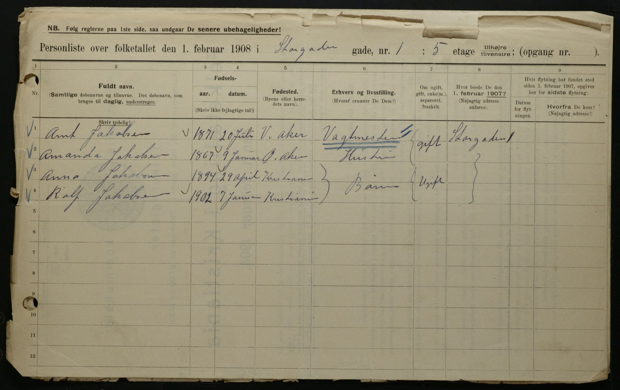 OBA, Municipal Census 1908 for Kristiania, 1908, p. 92460