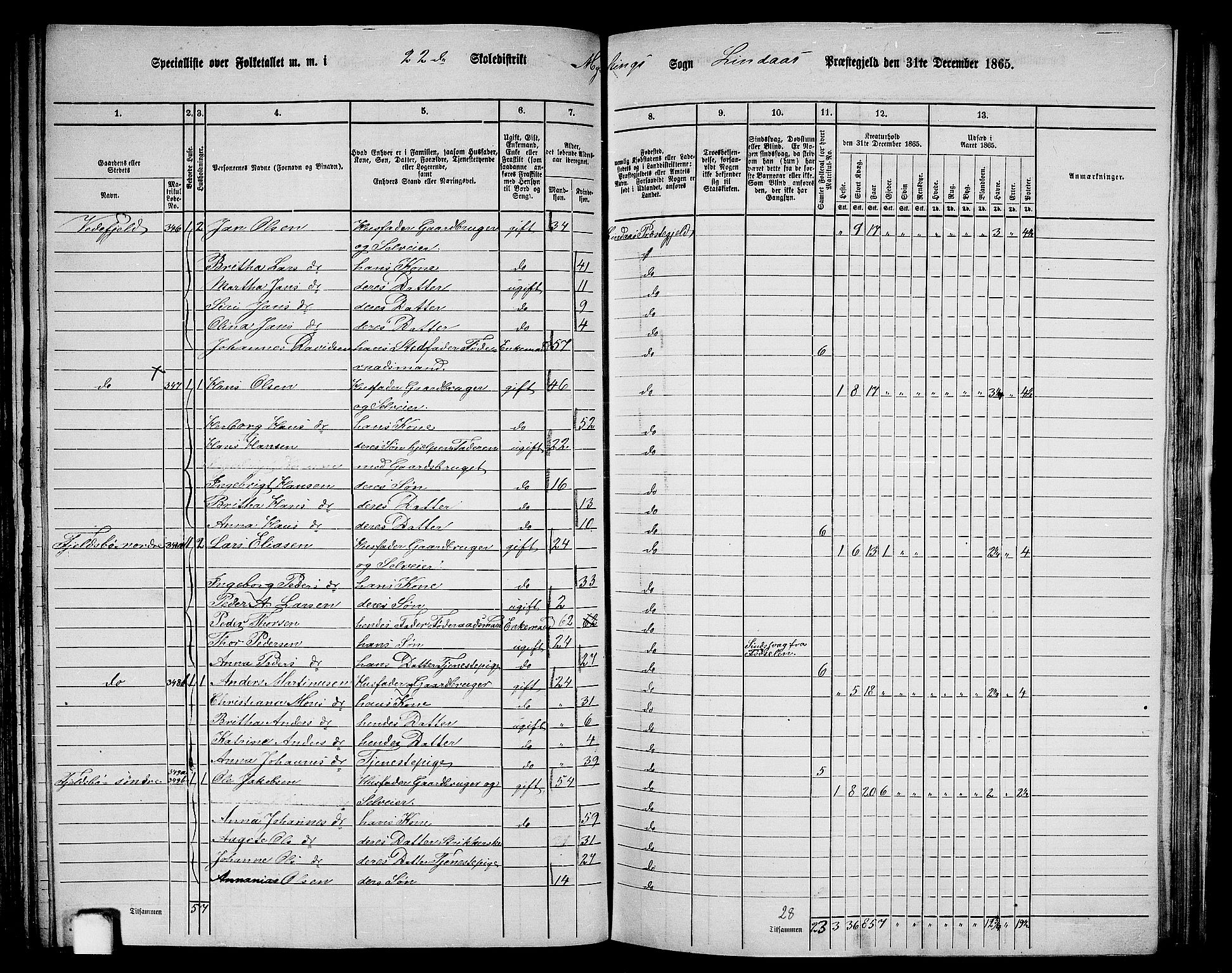 RA, 1865 census for Lindås, 1865, p. 149