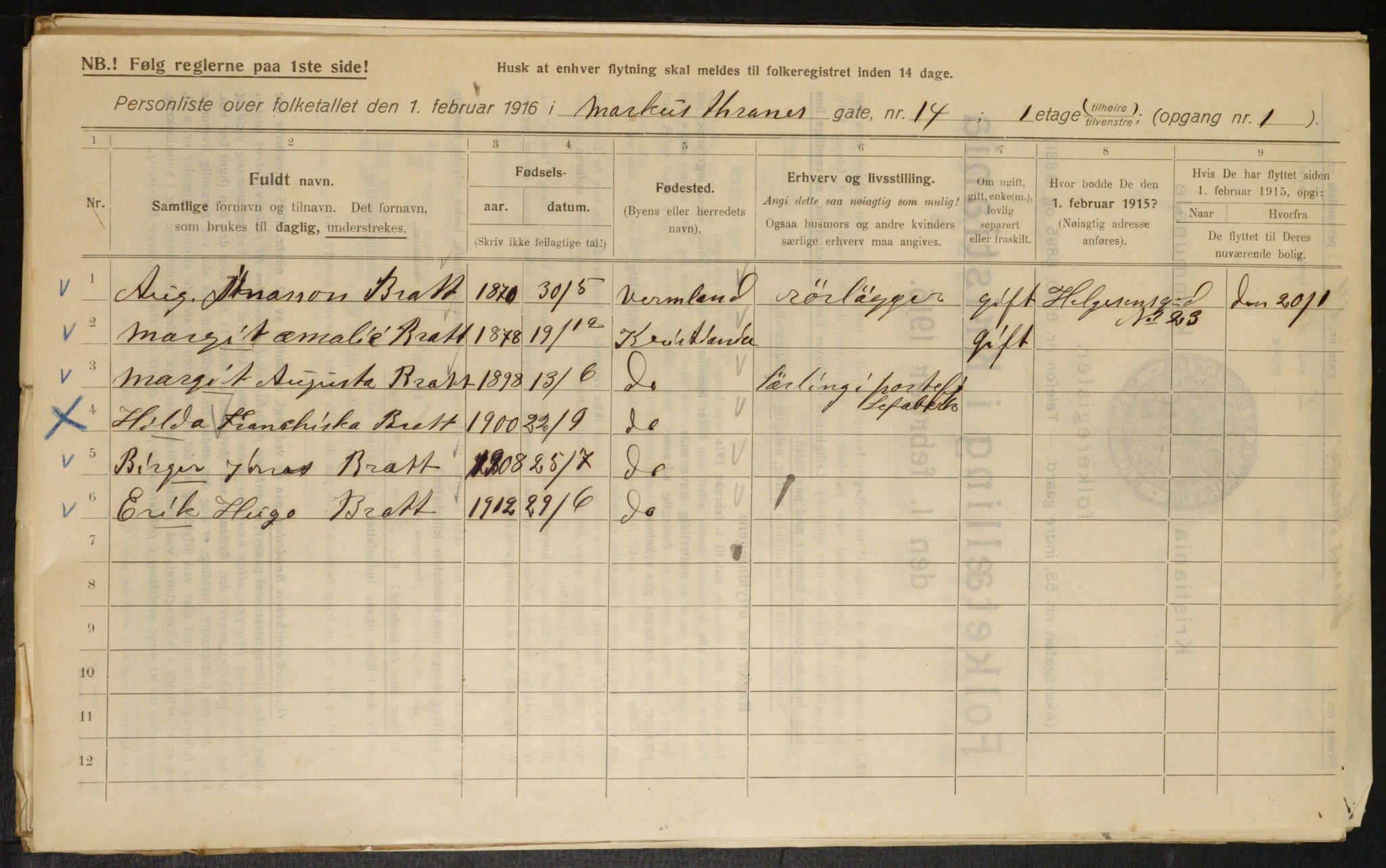 OBA, Municipal Census 1916 for Kristiania, 1916, p. 61774