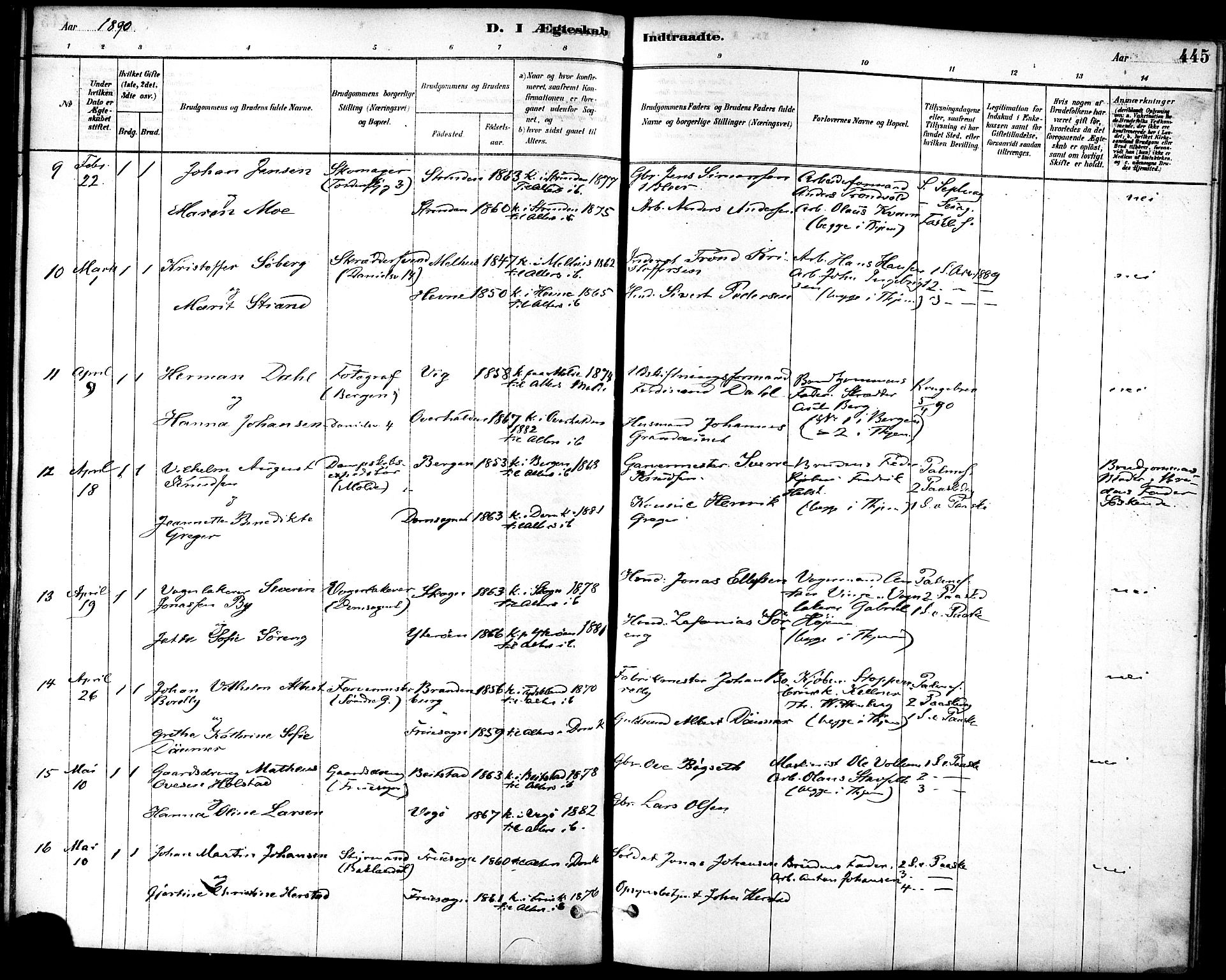 Ministerialprotokoller, klokkerbøker og fødselsregistre - Sør-Trøndelag, AV/SAT-A-1456/601/L0058: Parish register (official) no. 601A26, 1877-1891, p. 445