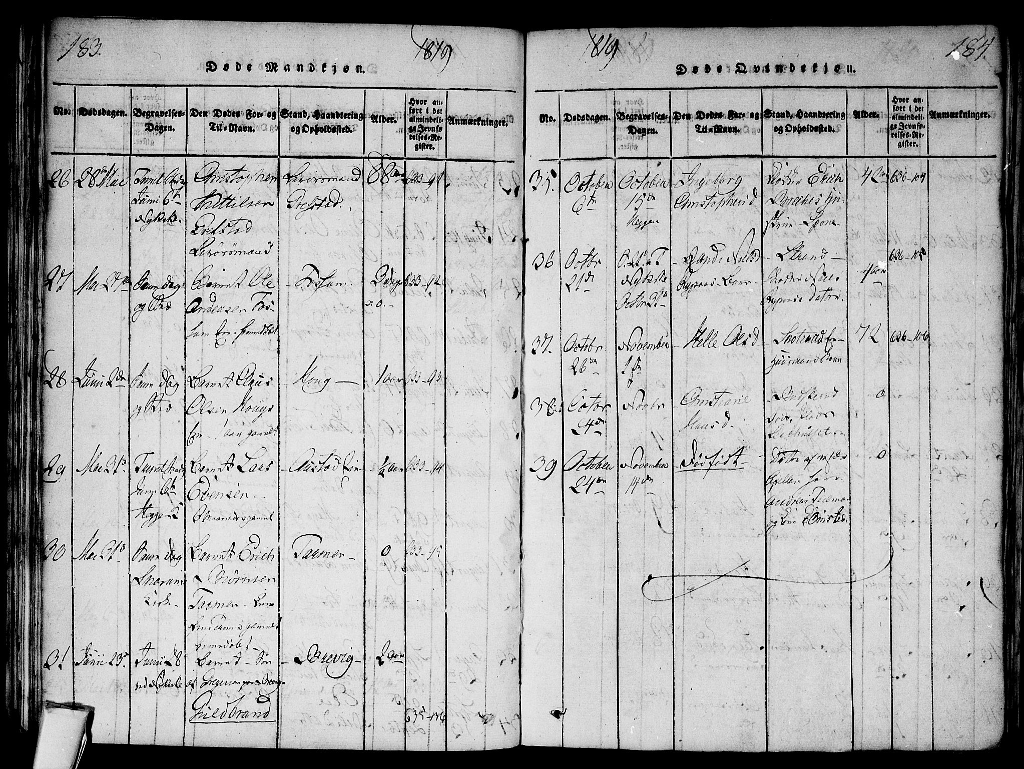 Modum kirkebøker, AV/SAKO-A-234/F/Fa/L0004: Parish register (official) no. 4, 1818-1824, p. 183-184