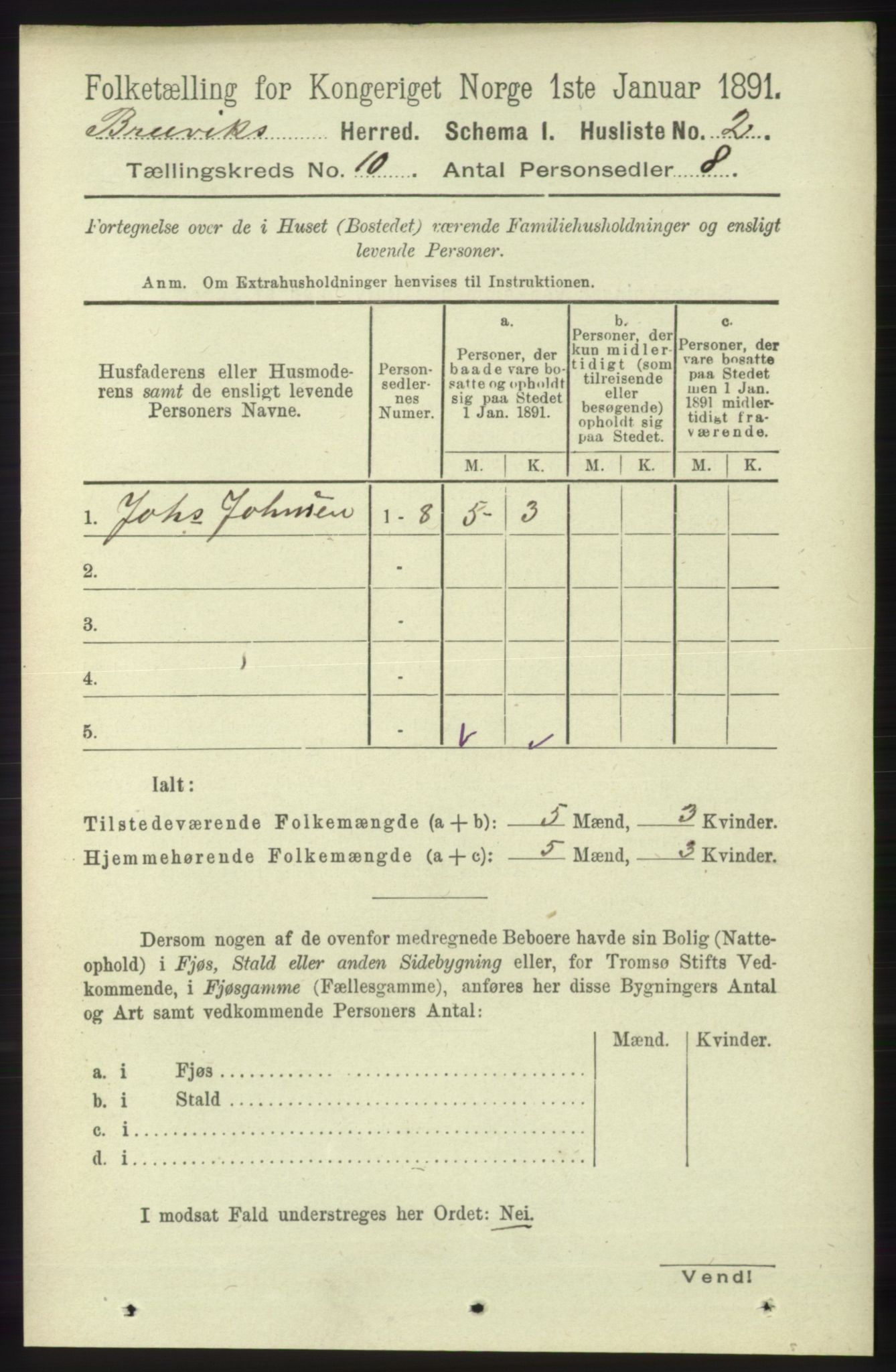 RA, 1891 census for 1251 Bruvik, 1891, p. 3590