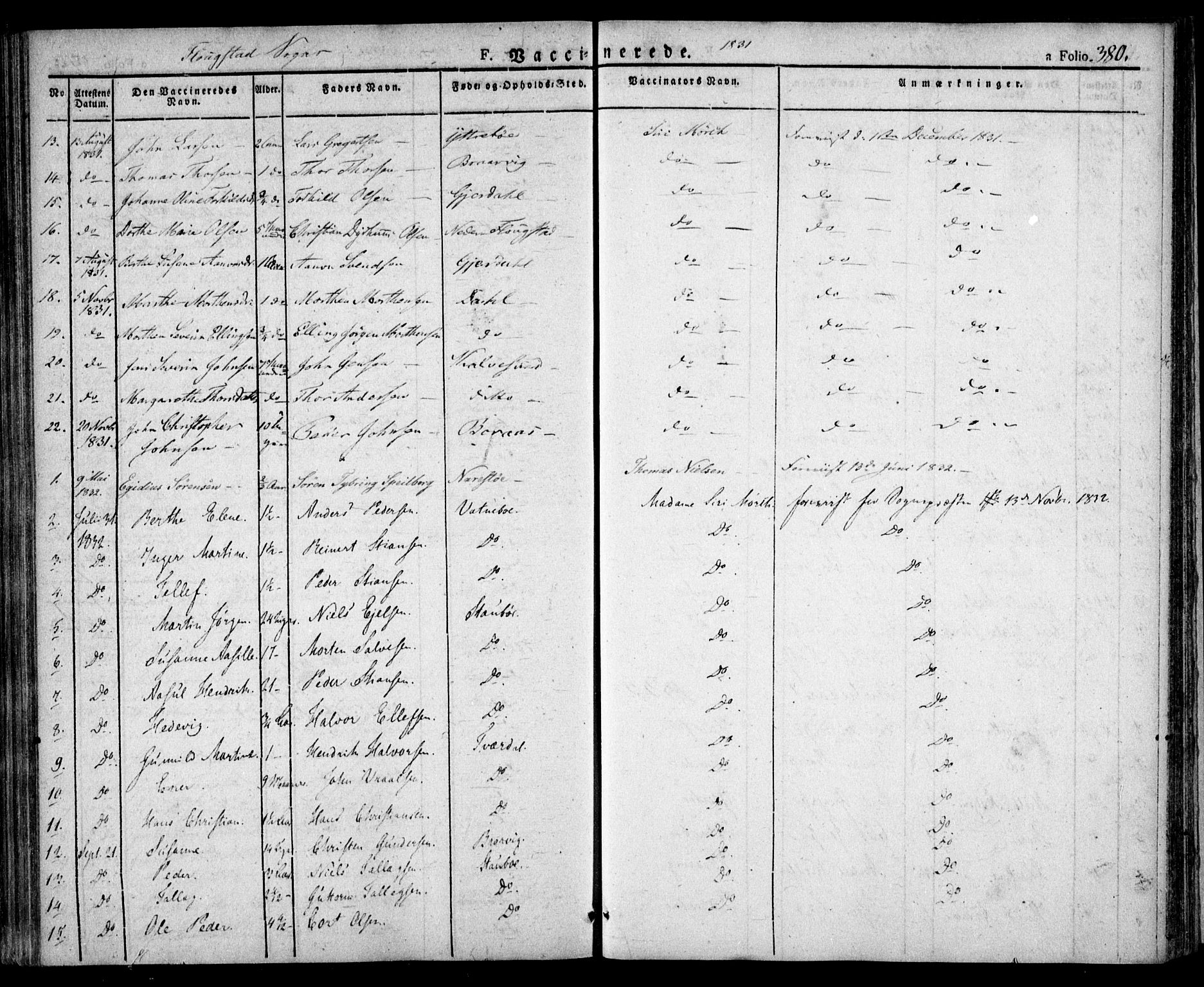 Dypvåg sokneprestkontor, AV/SAK-1111-0007/F/Fa/Faa/L0004: Parish register (official) no. A 4, 1824-1840, p. 380