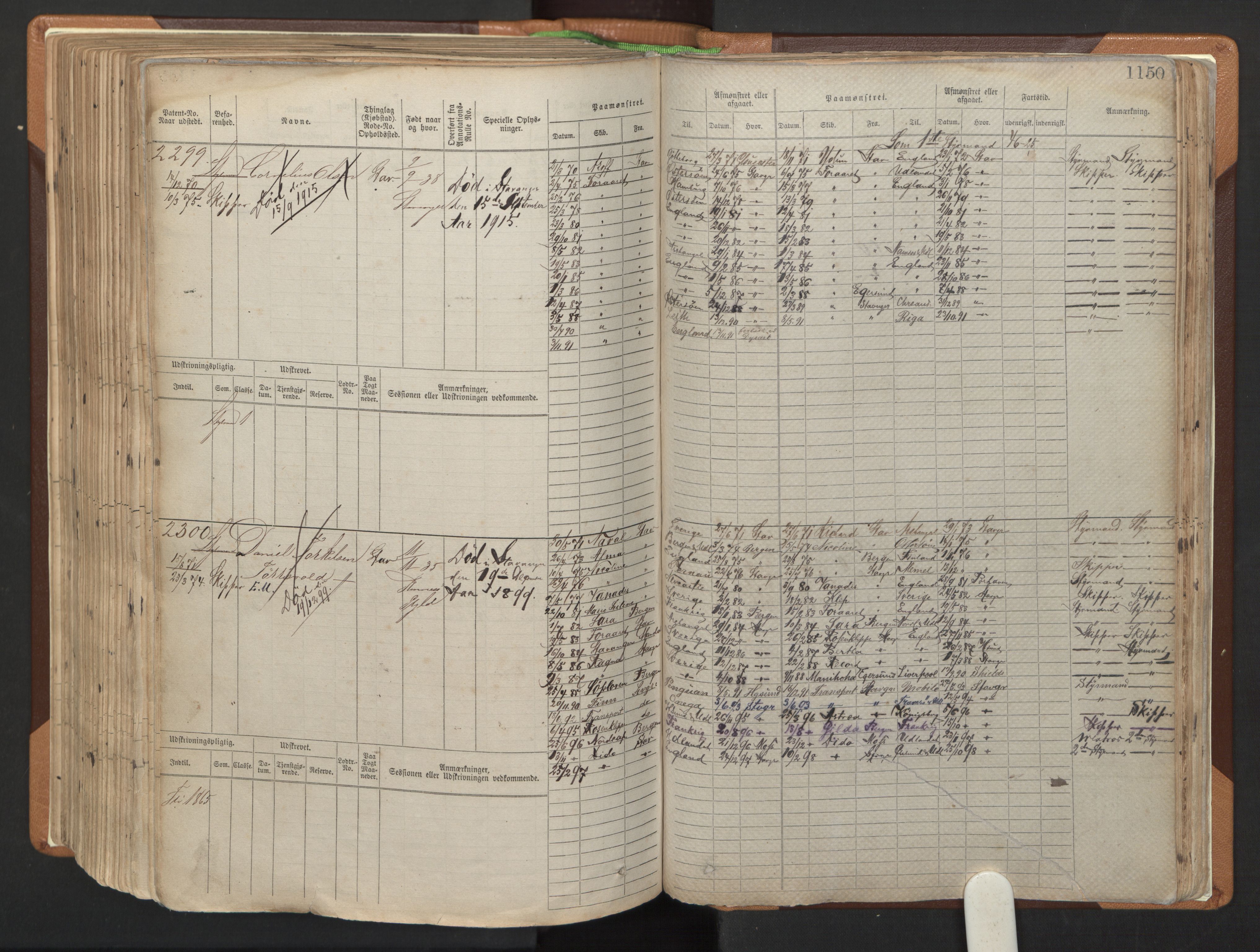 Stavanger sjømannskontor, AV/SAST-A-102006/F/Fb/Fbb/L0006: Sjøfartshovedrulle, patentnr. 1607-2402 (del 3), 1869-1880, p. 350