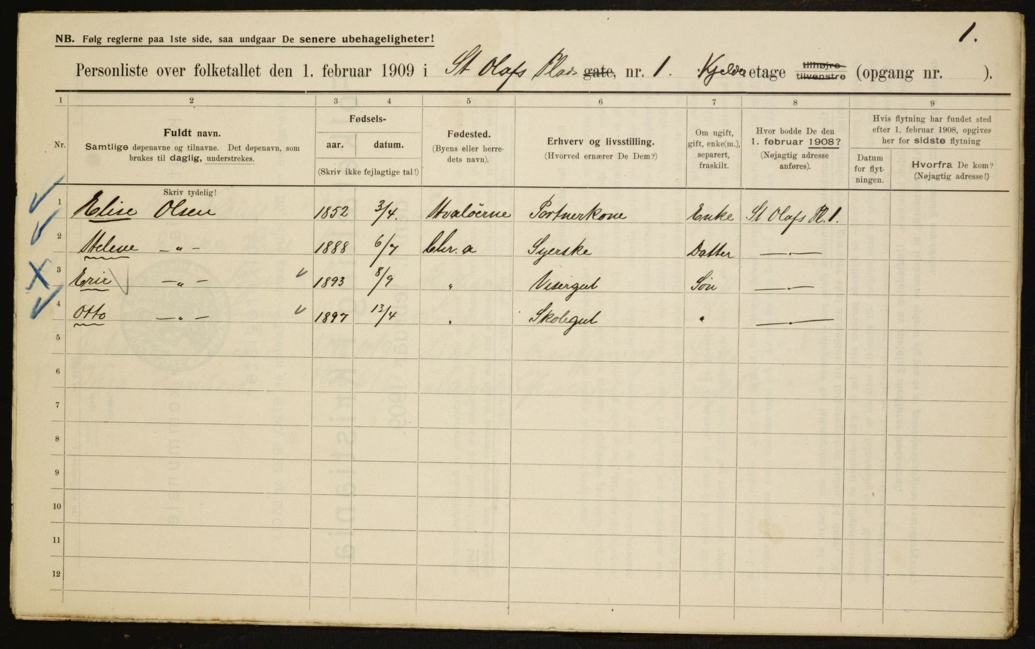 OBA, Municipal Census 1909 for Kristiania, 1909, p. 80288