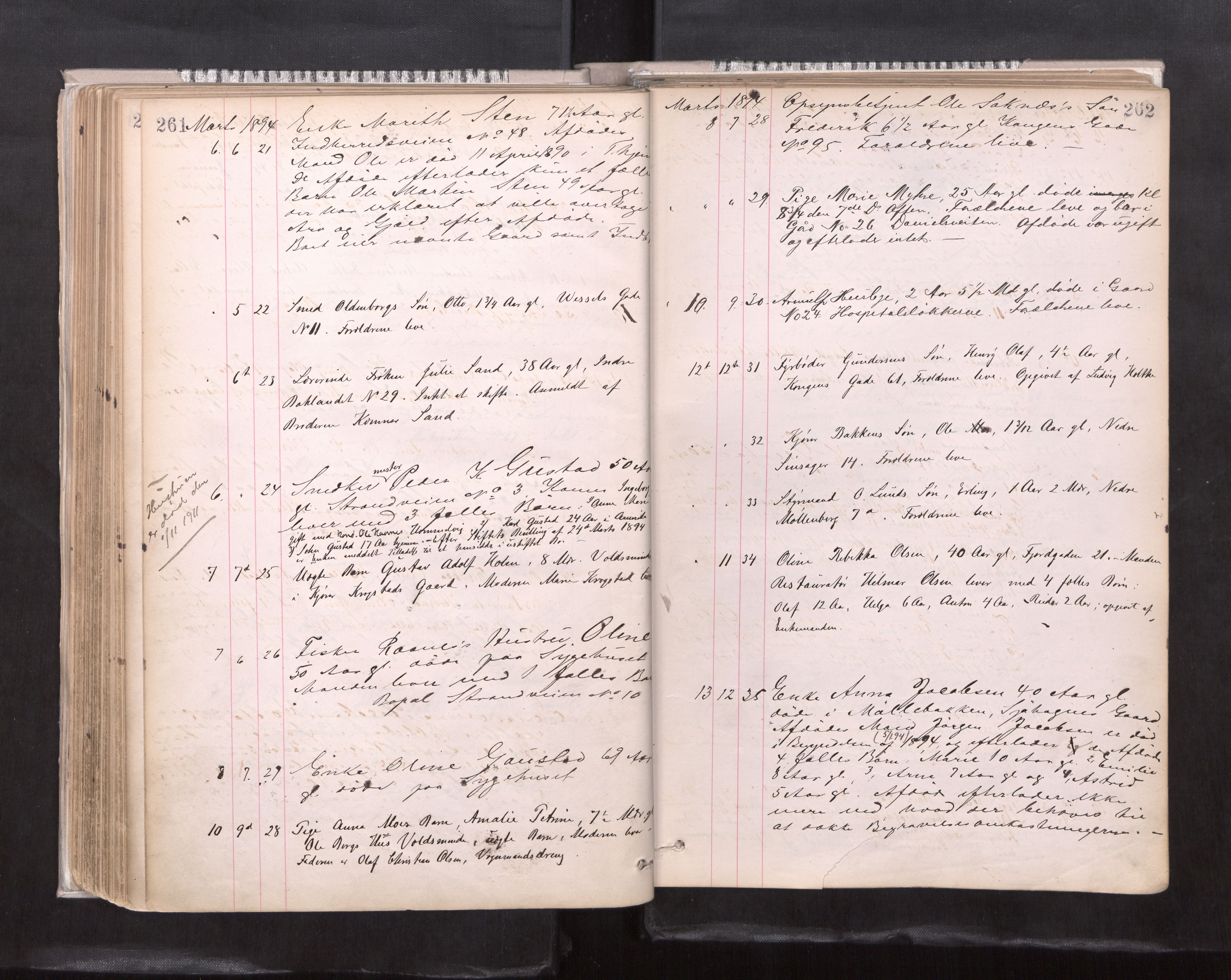 Trondheim byfogd, AV/SAT-A-0003/1/3/3L/L0004: Dødsanmeldelsesprotokoll, 1891-1897, p. 261-262