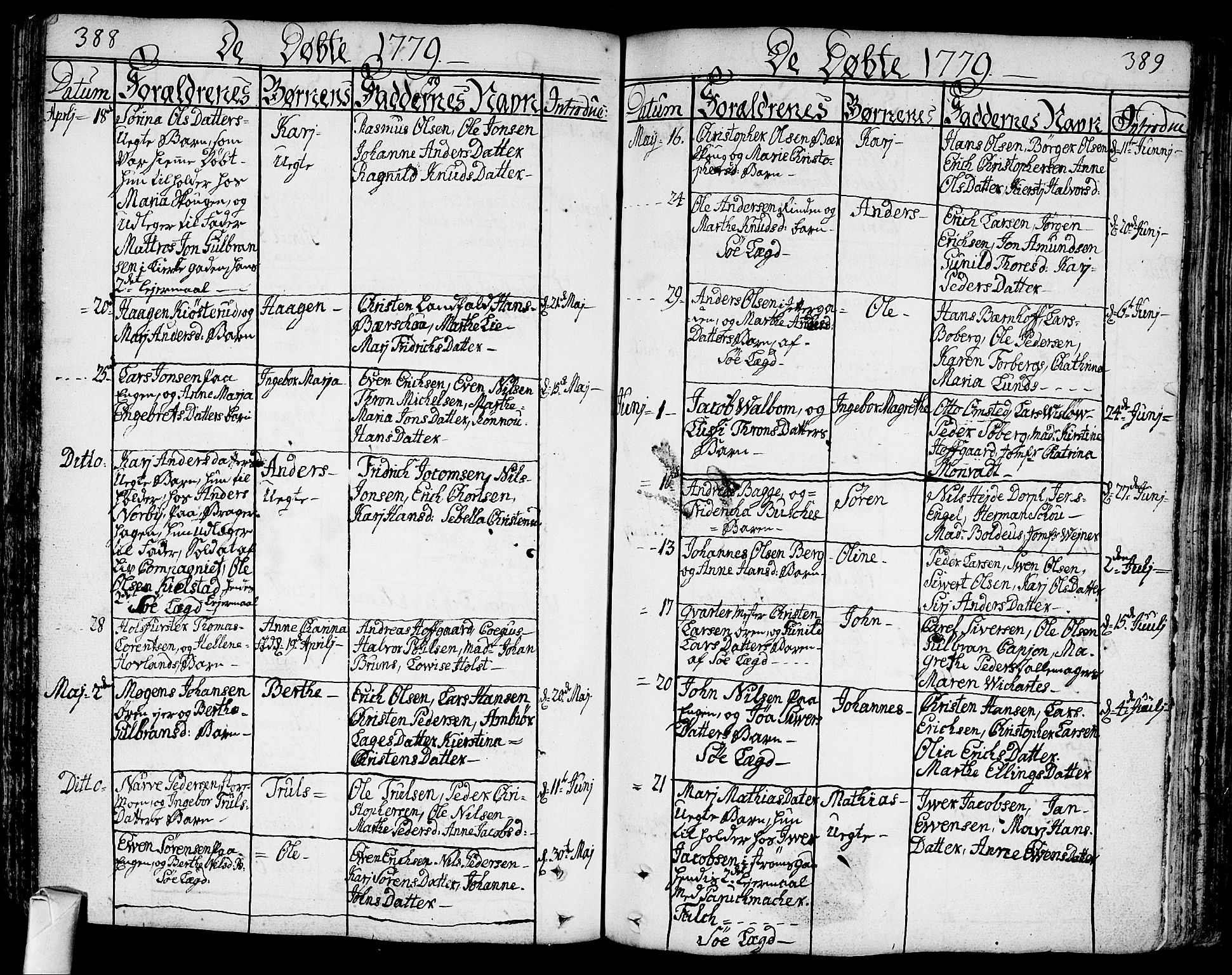 Bragernes kirkebøker, AV/SAKO-A-6/F/Fa/L0005: Parish register (official) no. I 5, 1759-1781, p. 388-389