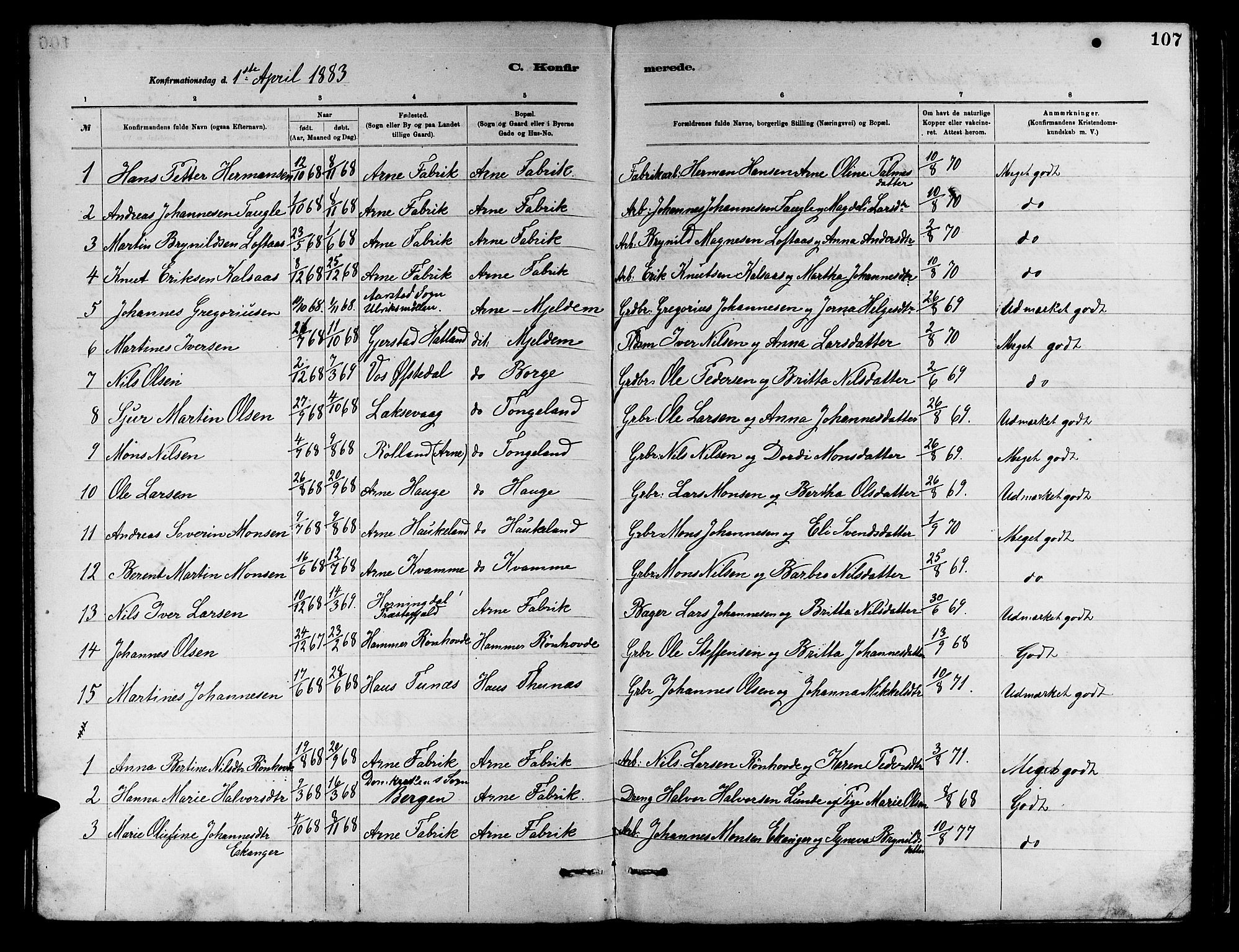 Arna Sokneprestembete, AV/SAB-A-74001/H/Ha/Hab: Parish register (copy) no. A 2, 1878-1887, p. 108