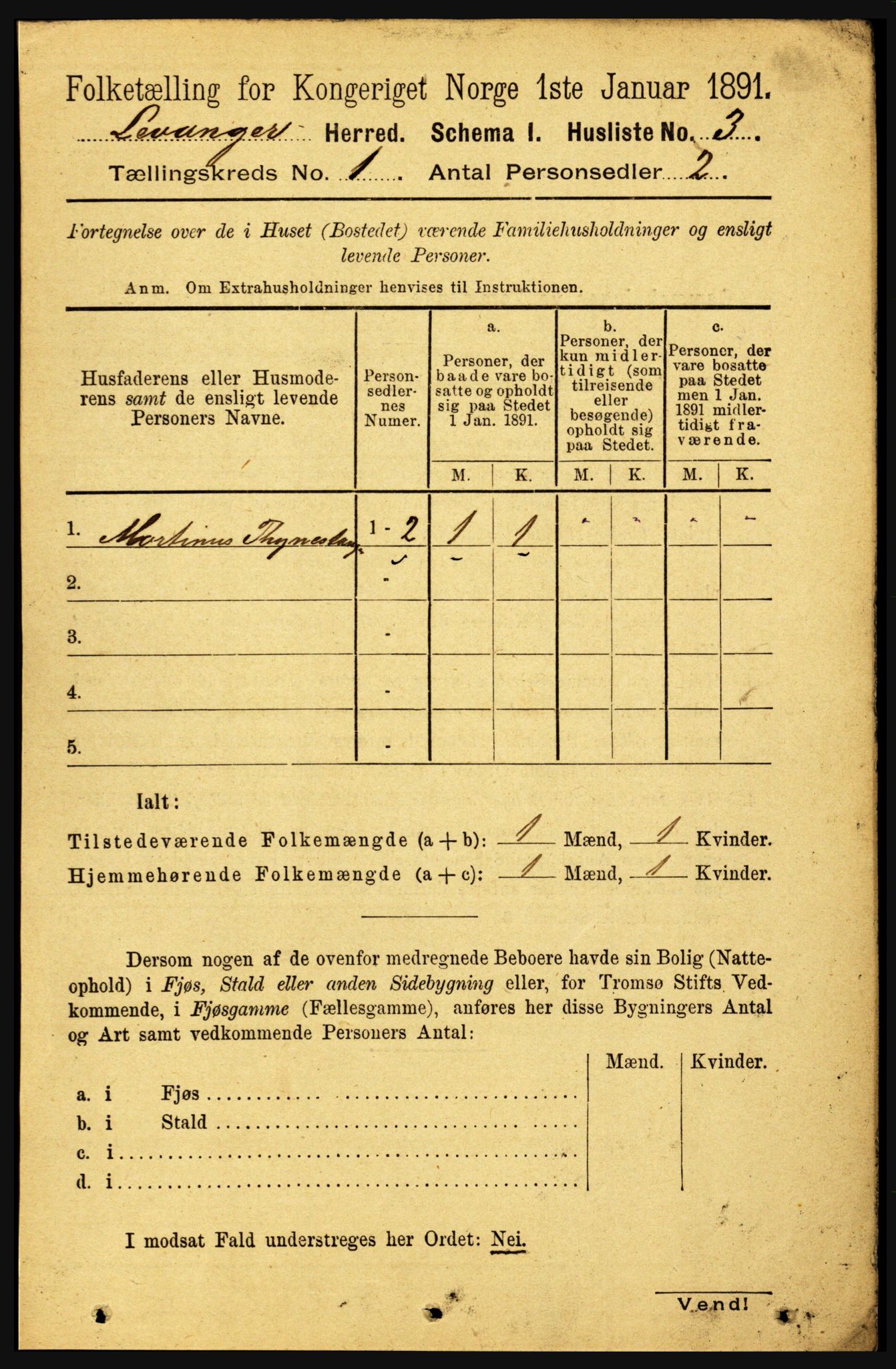 RA, 1891 census for 1720 Levanger, 1891, p. 23