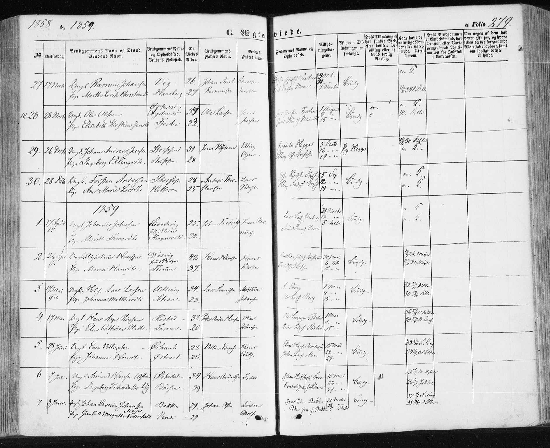 Ministerialprotokoller, klokkerbøker og fødselsregistre - Sør-Trøndelag, SAT/A-1456/659/L0737: Parish register (official) no. 659A07, 1857-1875, p. 279