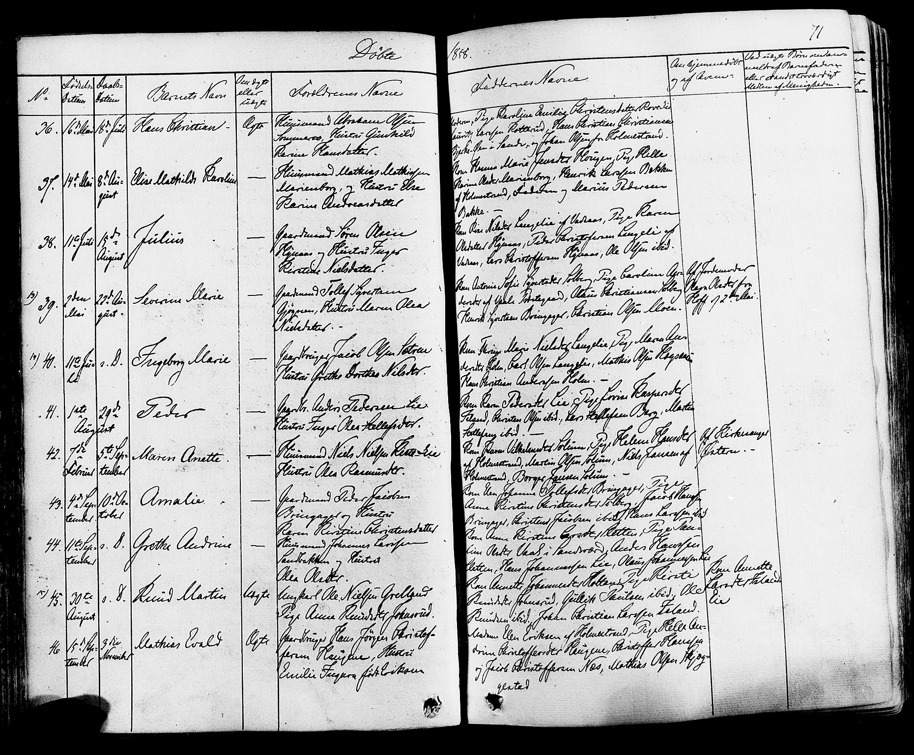 Botne kirkebøker, AV/SAKO-A-340/F/Fa/L0006: Parish register (official) no. I 6, 1836-1877, p. 71