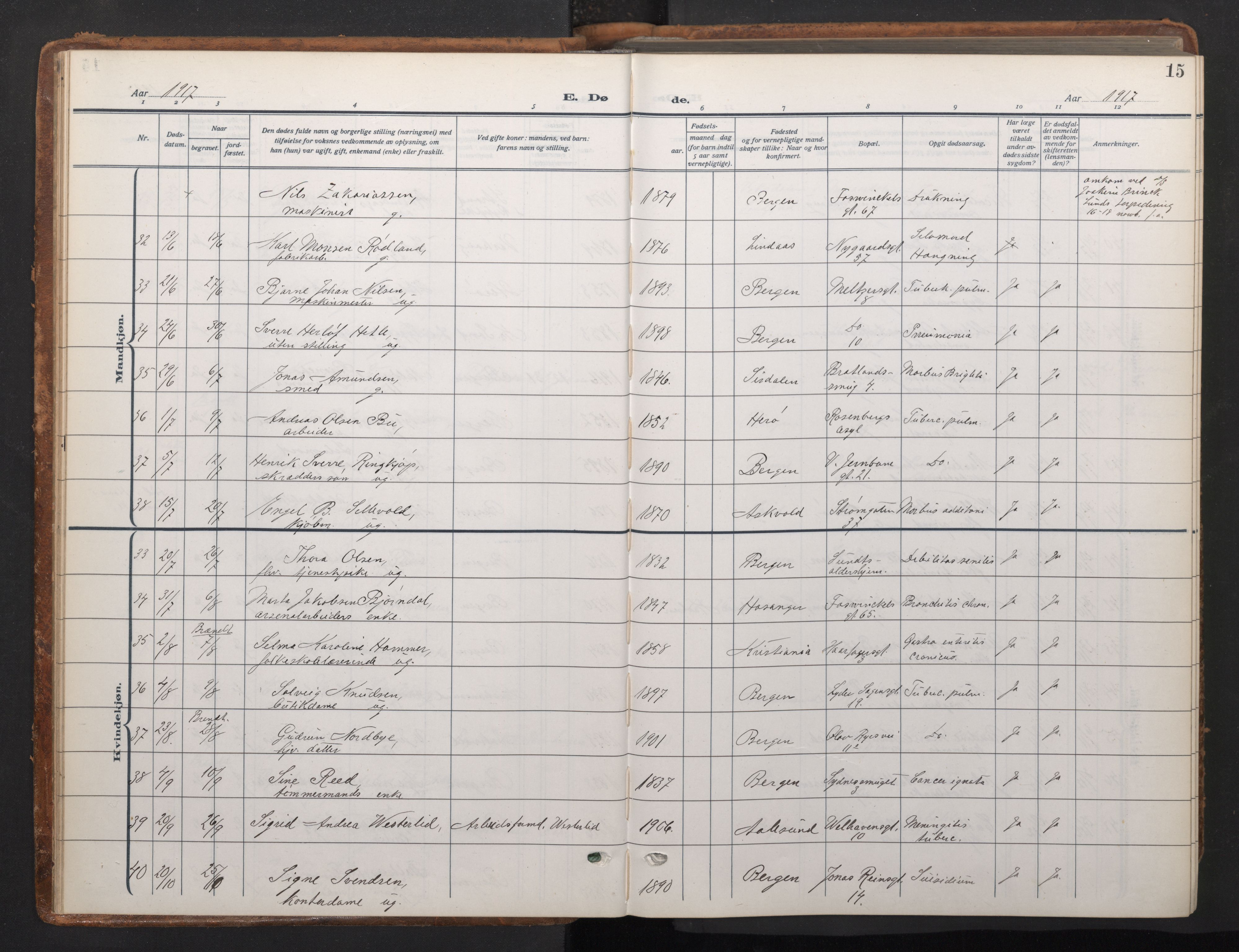 Johanneskirken sokneprestembete, AV/SAB-A-76001/H/Haa/L0020: Parish register (official) no. E 2, 1916-1951, p. 15