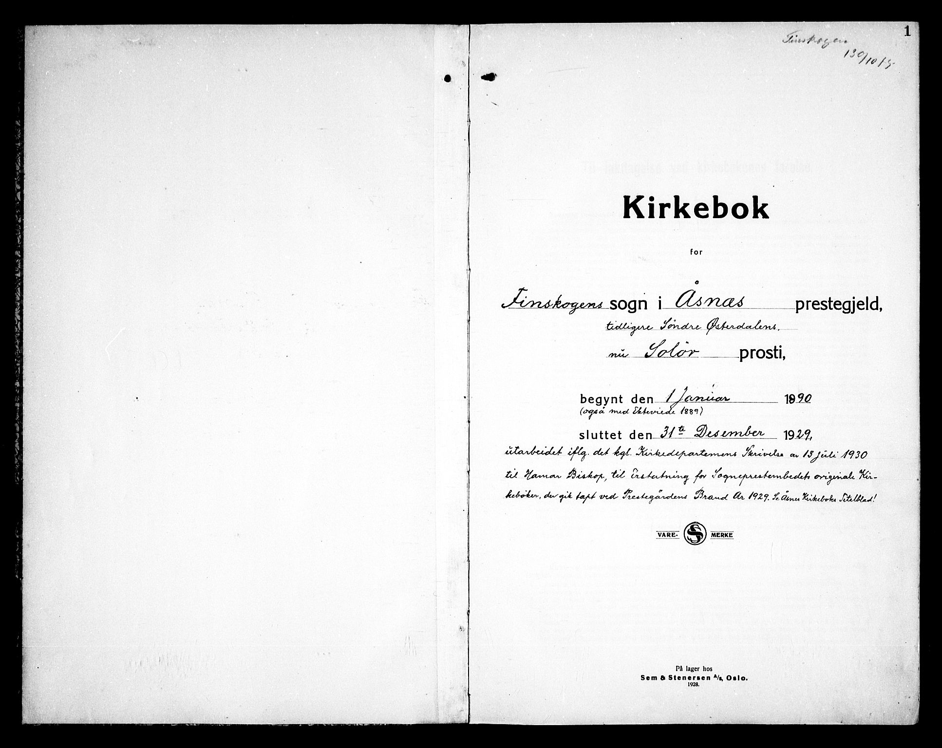 Åsnes prestekontor, AV/SAH-PREST-042/H/Ha/Haa/L0000E: Parish register (official) no. 0C, 1890-1929, p. 1