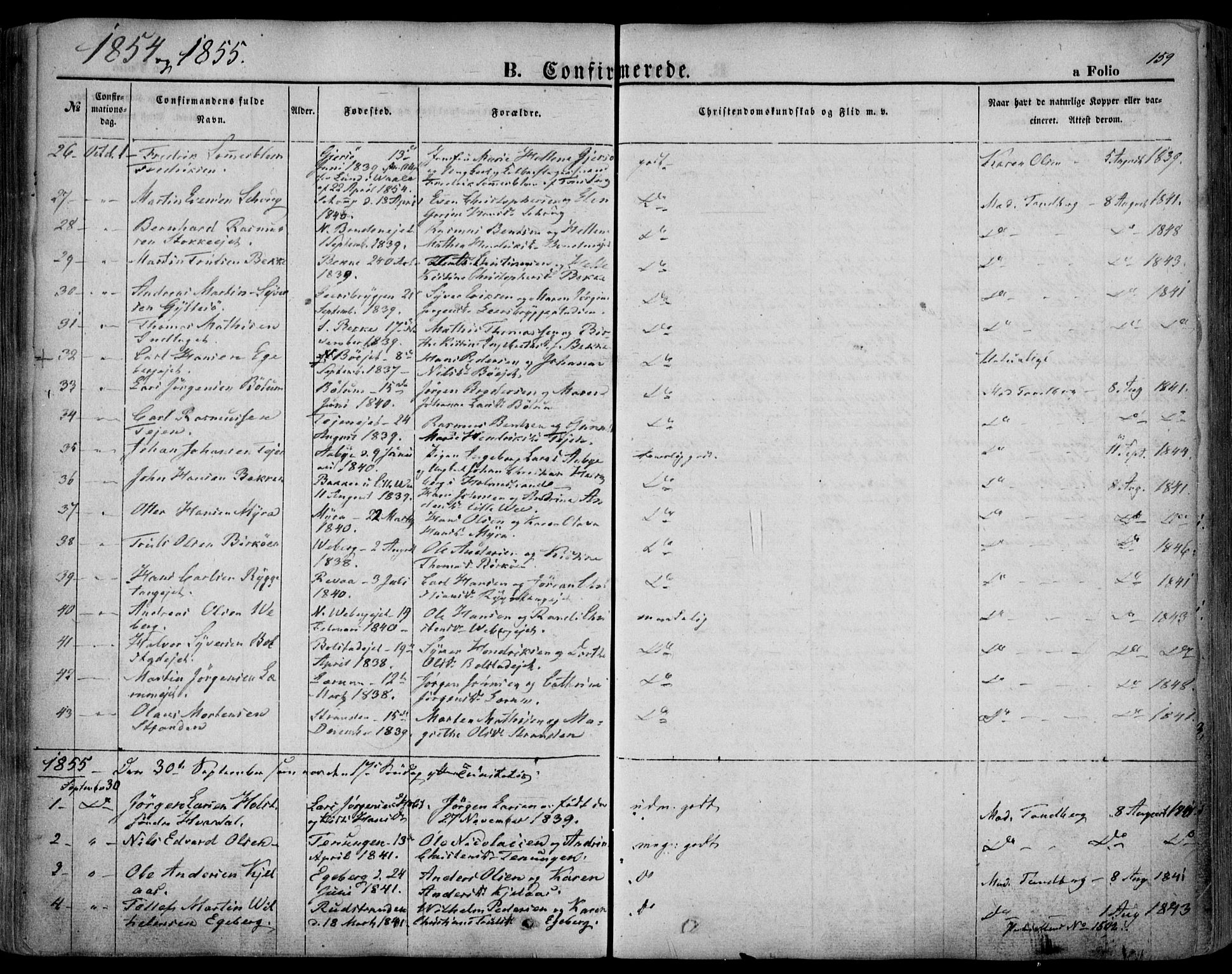 Sande Kirkebøker, AV/SAKO-A-53/F/Fa/L0004: Parish register (official) no. 4, 1847-1864, p. 159