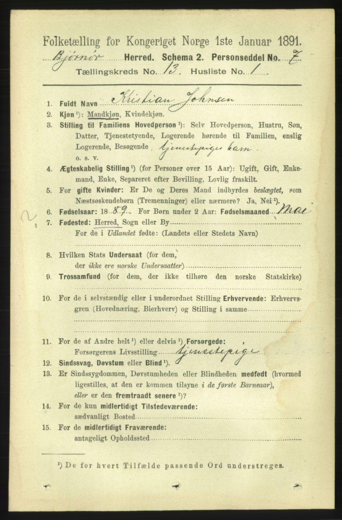 RA, 1891 census for 1632 Bjørnør, 1891, p. 5534