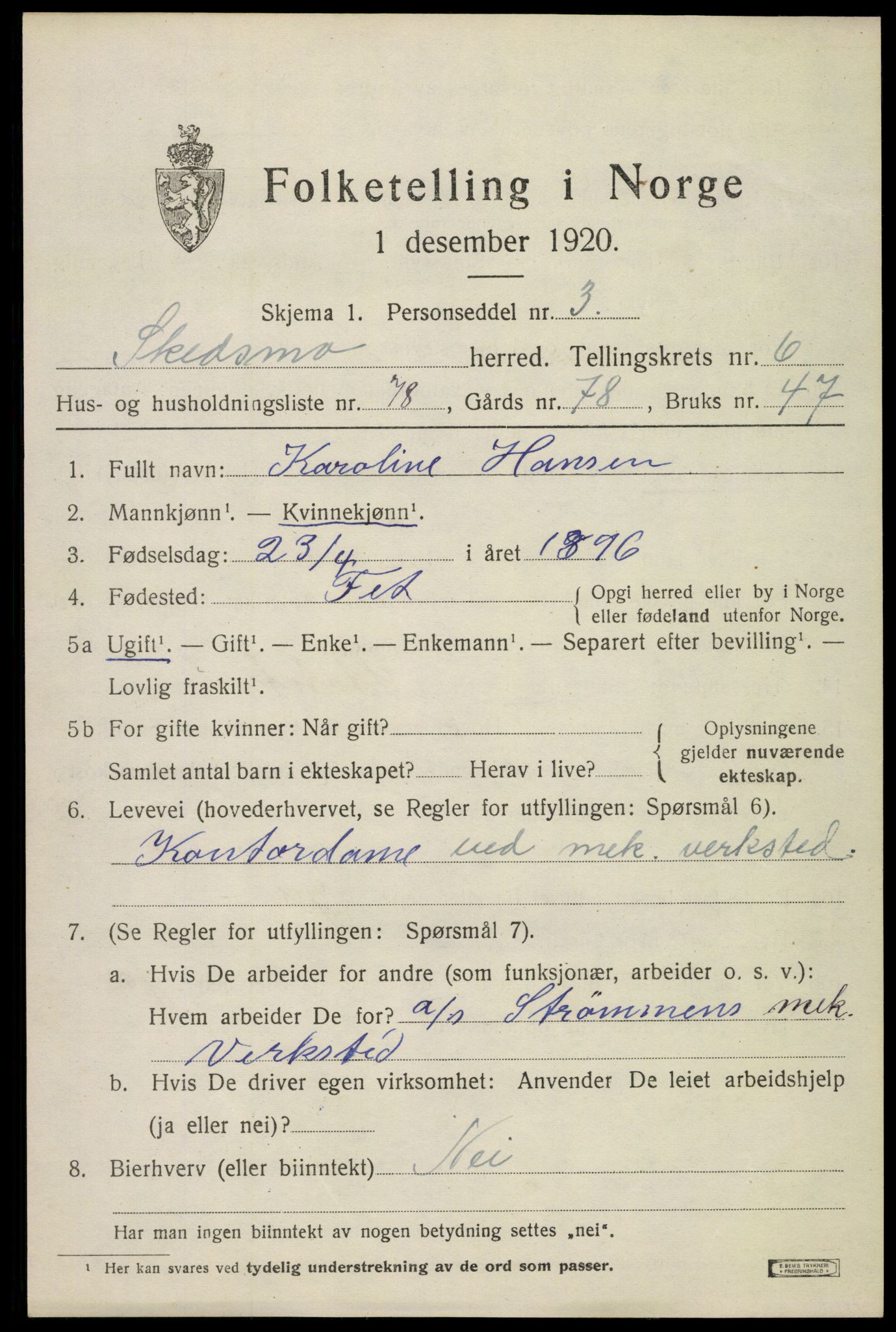 SAO, 1920 census for Skedsmo, 1920, p. 6927