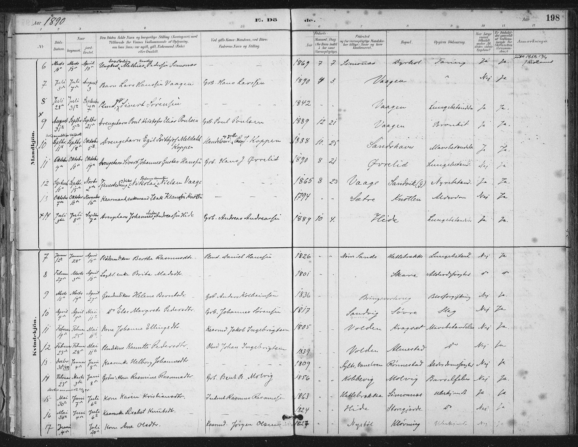 Ministerialprotokoller, klokkerbøker og fødselsregistre - Møre og Romsdal, AV/SAT-A-1454/503/L0037: Parish register (official) no. 503A05, 1884-1900, p. 198