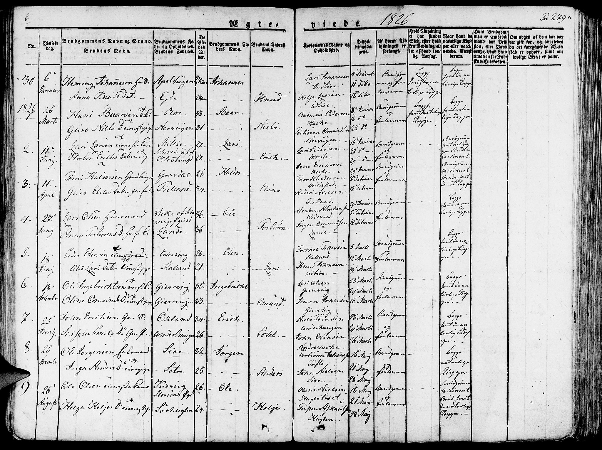 Fjelberg sokneprestembete, SAB/A-75201/H/Haa: Parish register (official) no. A 5, 1822-1834, p. 279