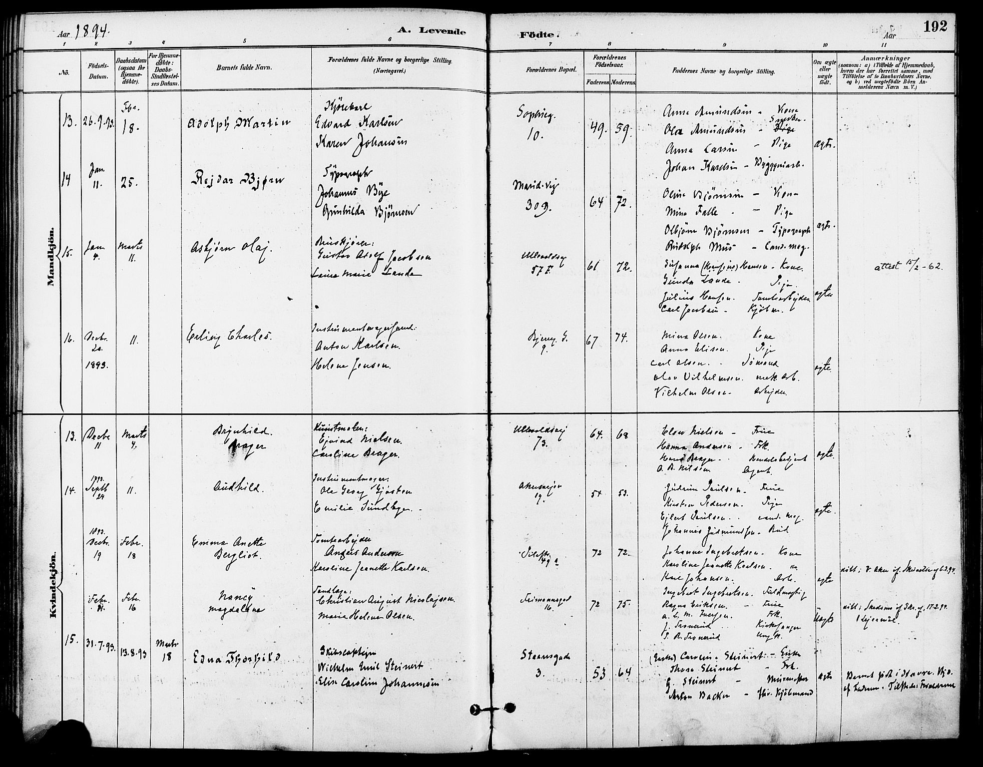 Gamle Aker prestekontor Kirkebøker, AV/SAO-A-10617a/F/L0008: Parish register (official) no. 8, 1887-1896, p. 192