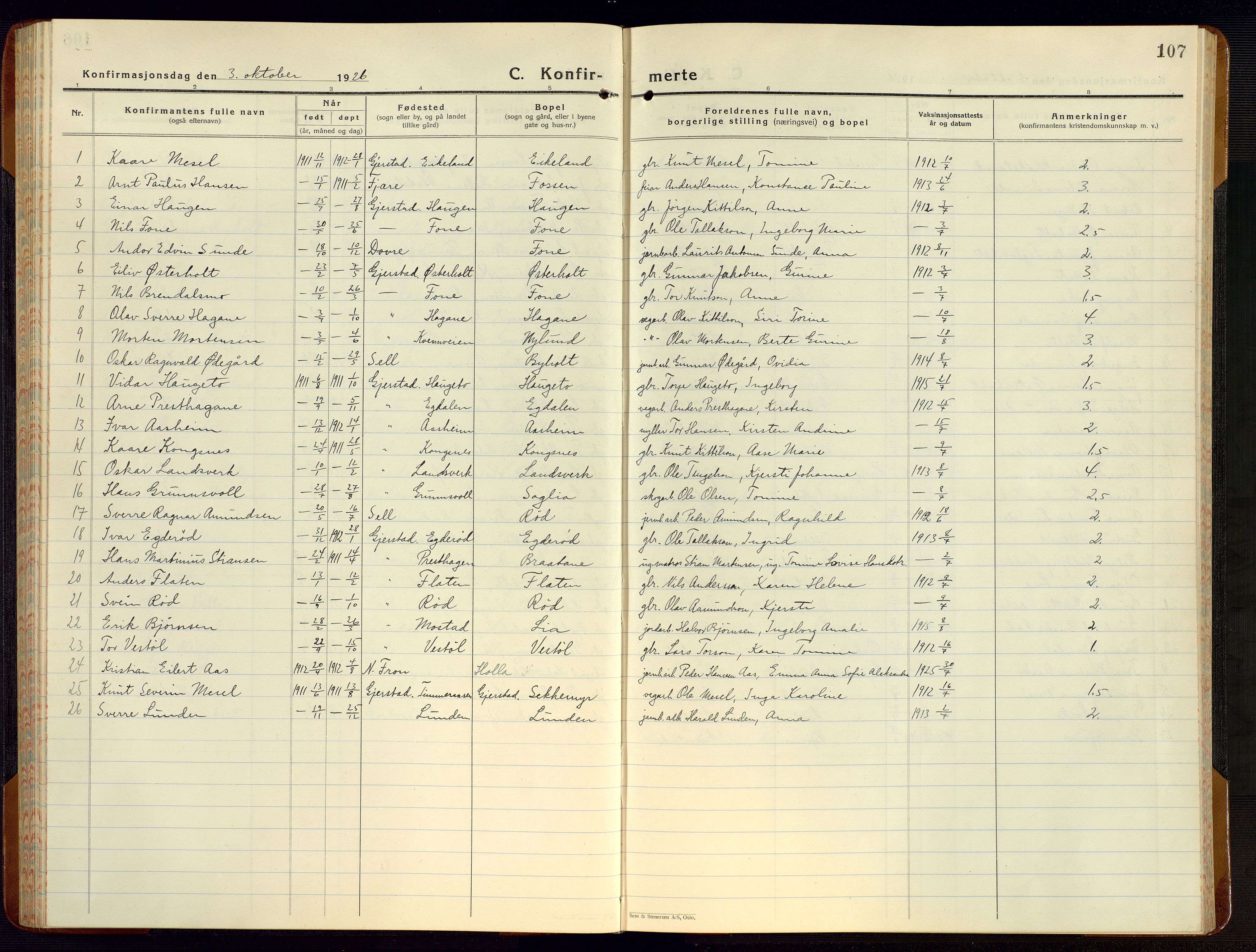 Gjerstad sokneprestkontor, AV/SAK-1111-0014/F/Fb/Fba/L0009: Parish register (copy) no. B 9, 1925-1946, p. 107