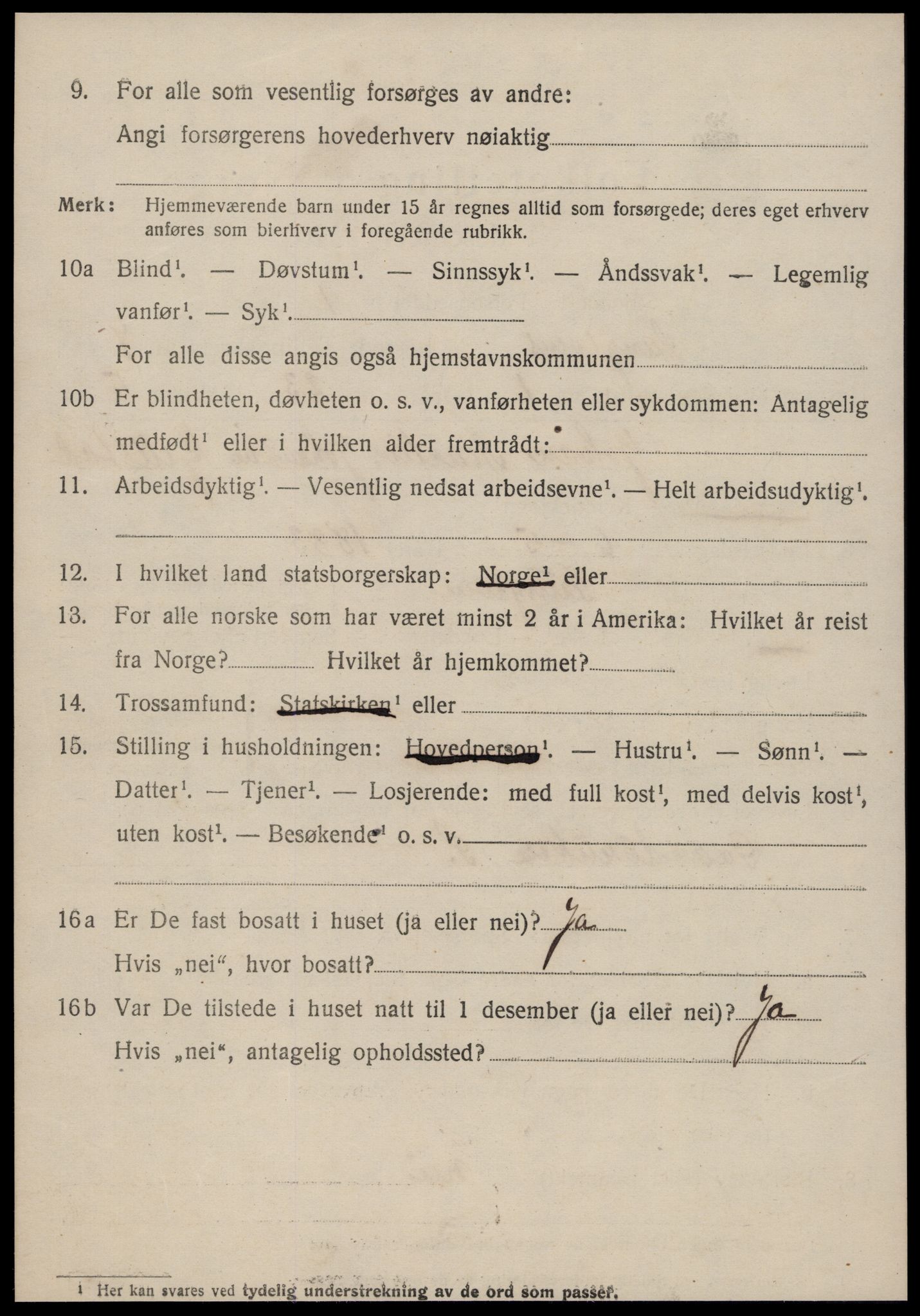 SAT, 1920 census for Sunnylven, 1920, p. 2539