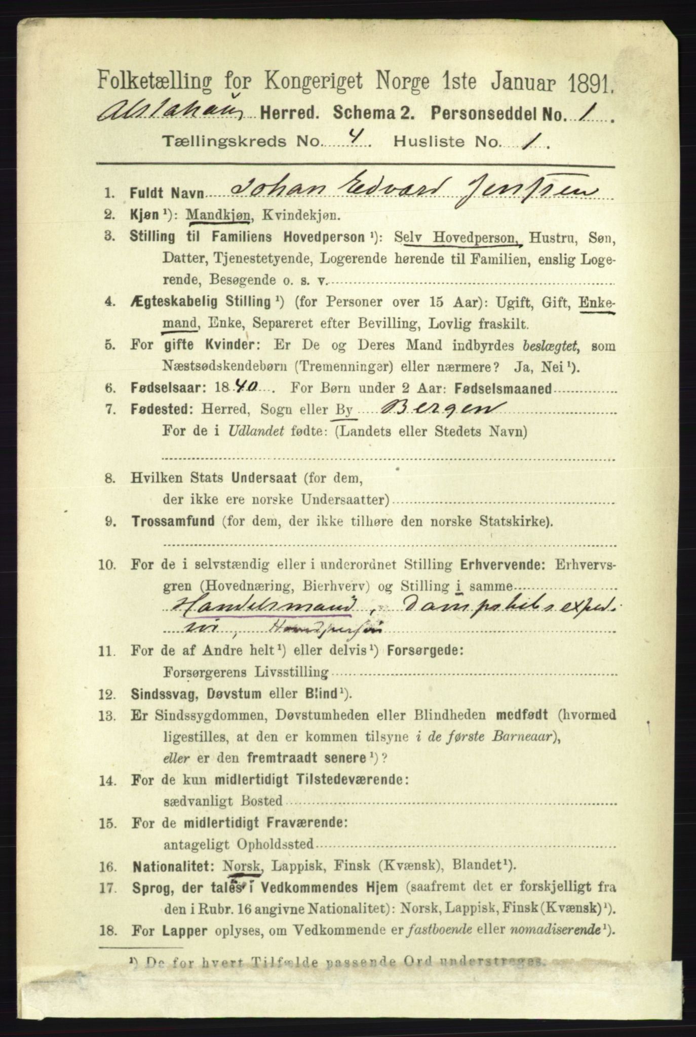 RA, 1891 census for 1820 Alstahaug, 1891, p. 1497