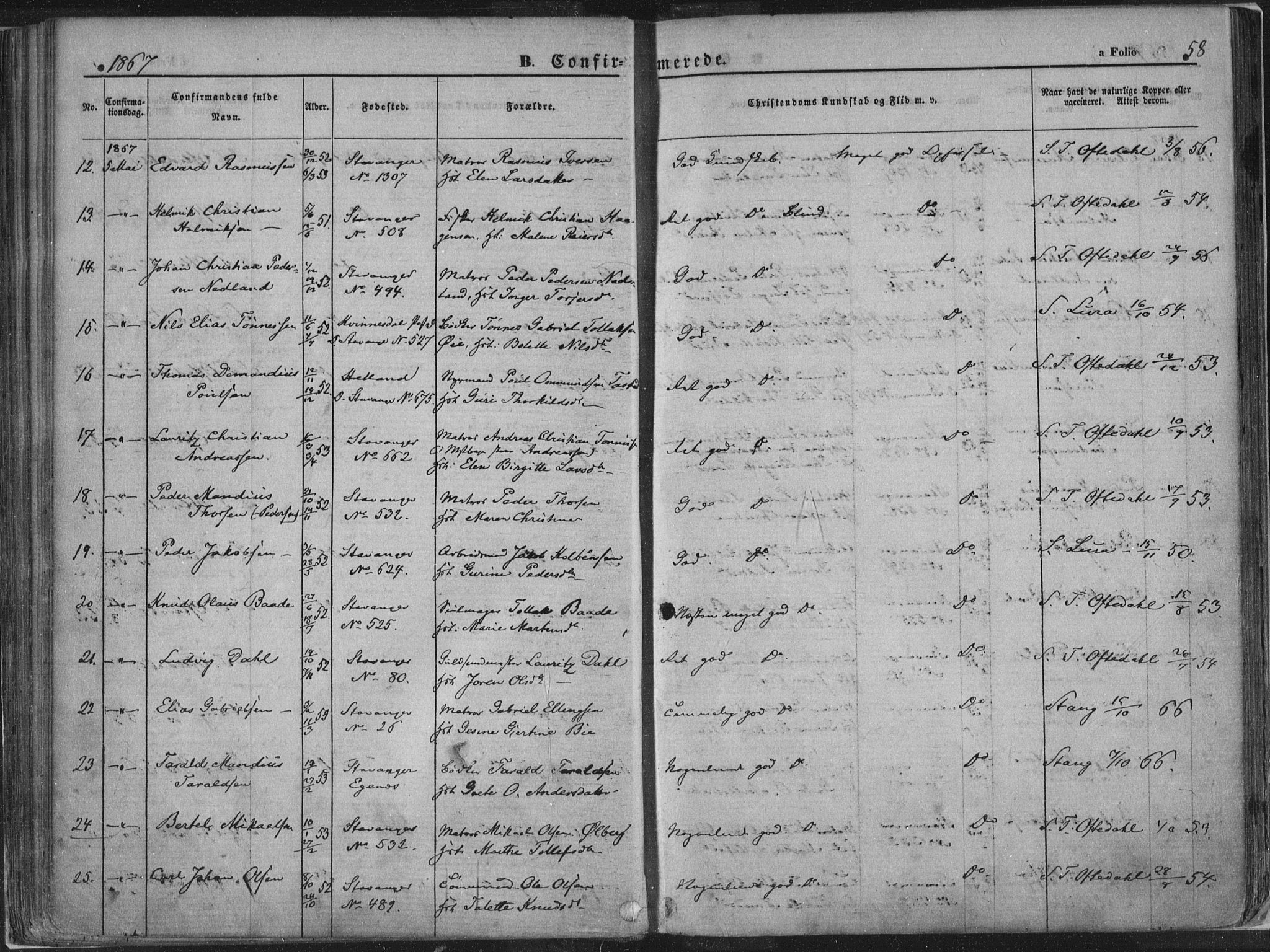 Domkirken sokneprestkontor, AV/SAST-A-101812/001/30/30BA/L0018: Parish register (official) no. A 17, 1857-1877, p. 58