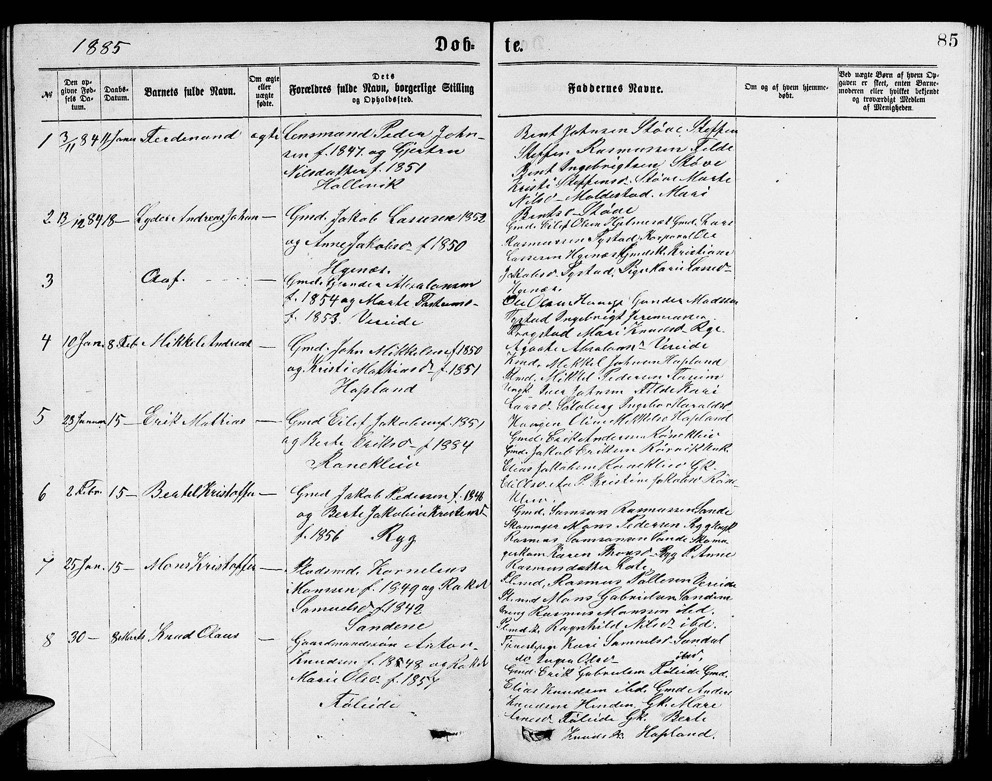 Gloppen sokneprestembete, SAB/A-80101/H/Hab/Habb/L0001: Parish register (copy) no. B 1, 1872-1888, p. 85