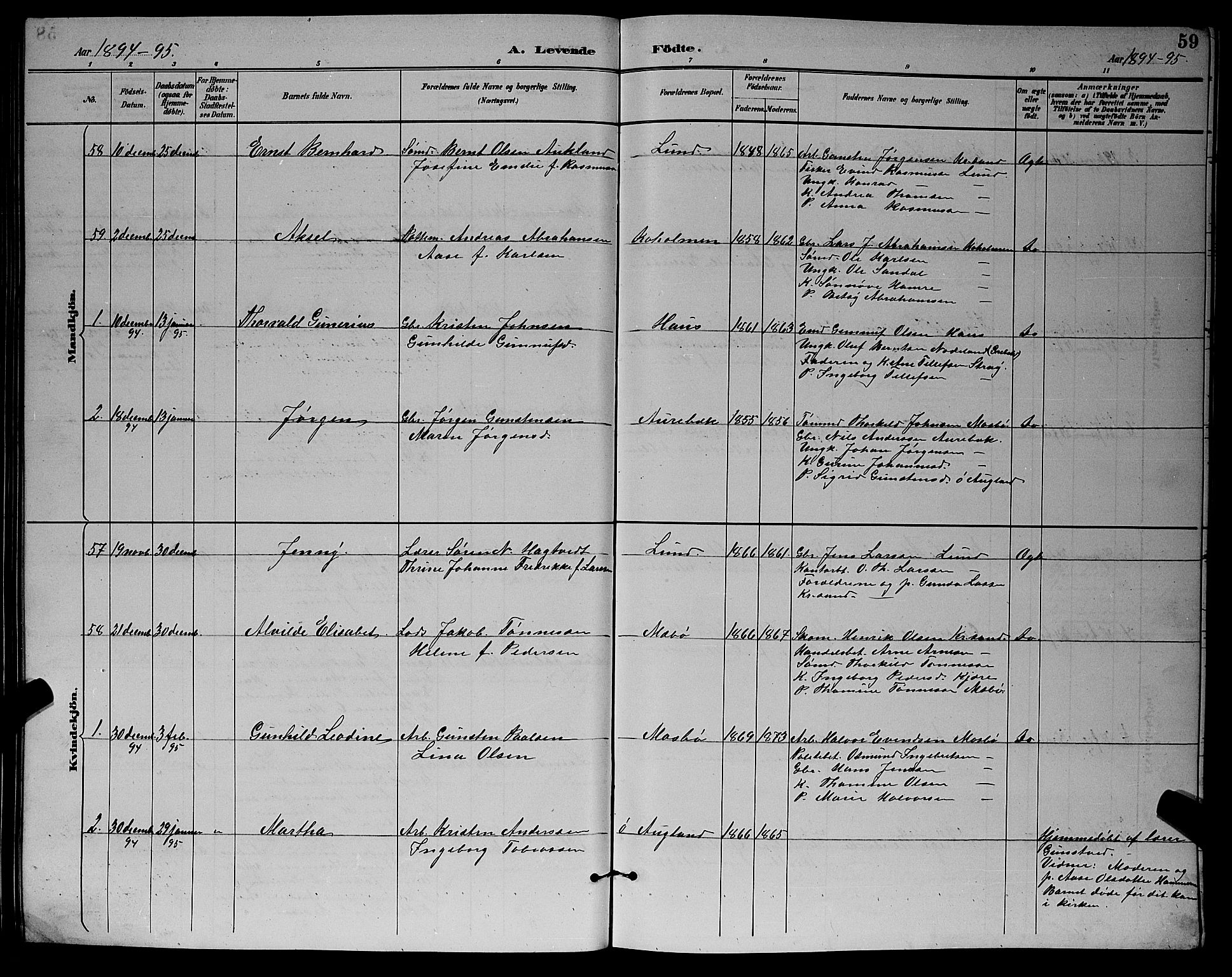 Oddernes sokneprestkontor, AV/SAK-1111-0033/F/Fb/Fba/L0008: Parish register (copy) no. B 8, 1887-1898, p. 59