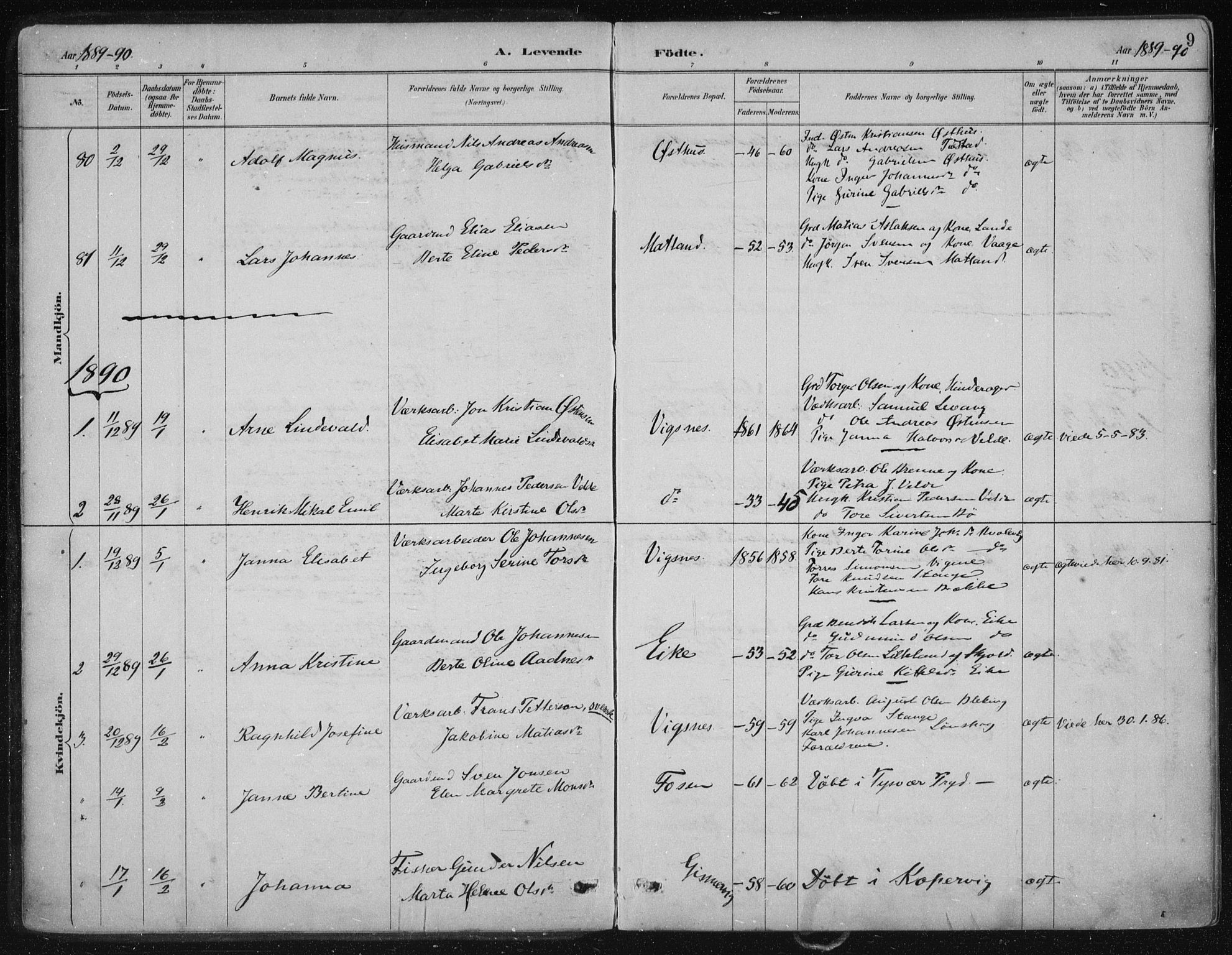 Avaldsnes sokneprestkontor, SAST/A -101851/H/Ha/Haa/L0017: Parish register (official) no. A 17, 1889-1920, p. 9