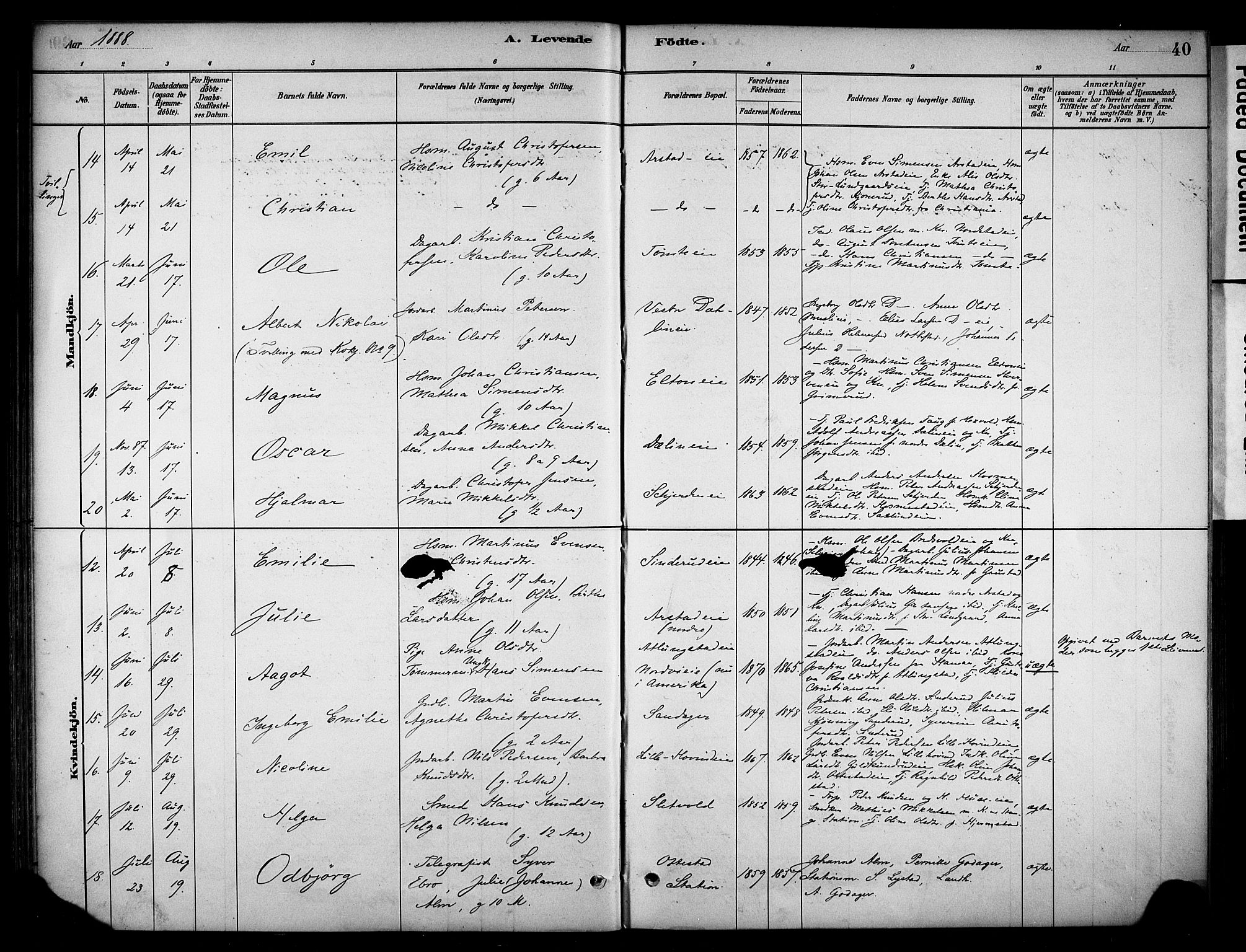 Stange prestekontor, SAH/PREST-002/K/L0019: Parish register (official) no. 19, 1880-1891, p. 40