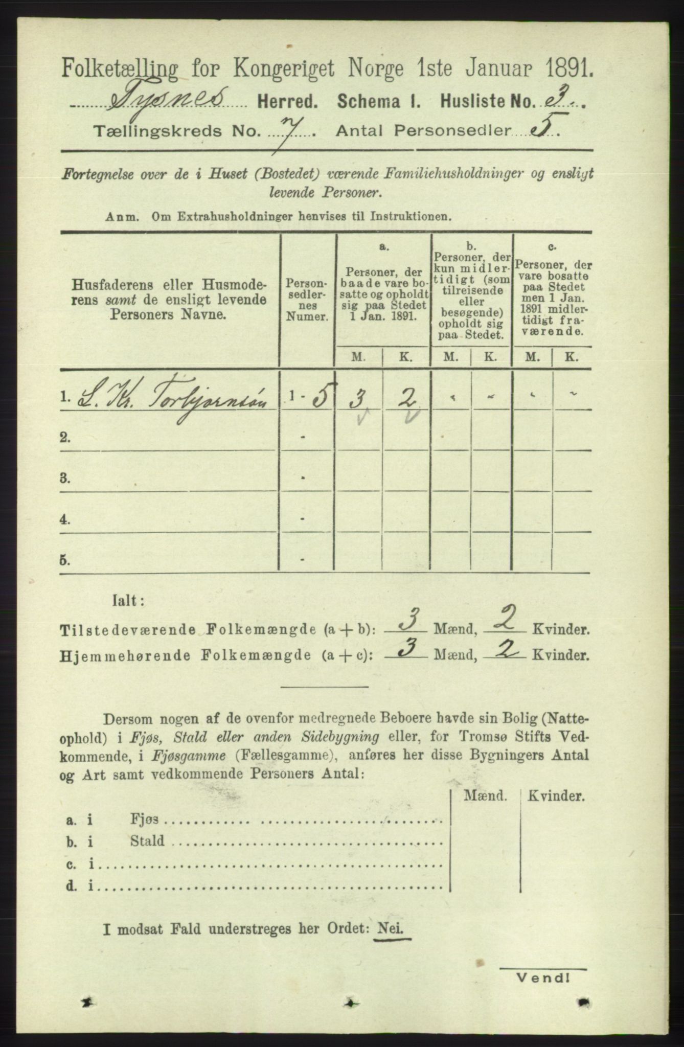 RA, 1891 census for 1223 Tysnes, 1891, p. 2763