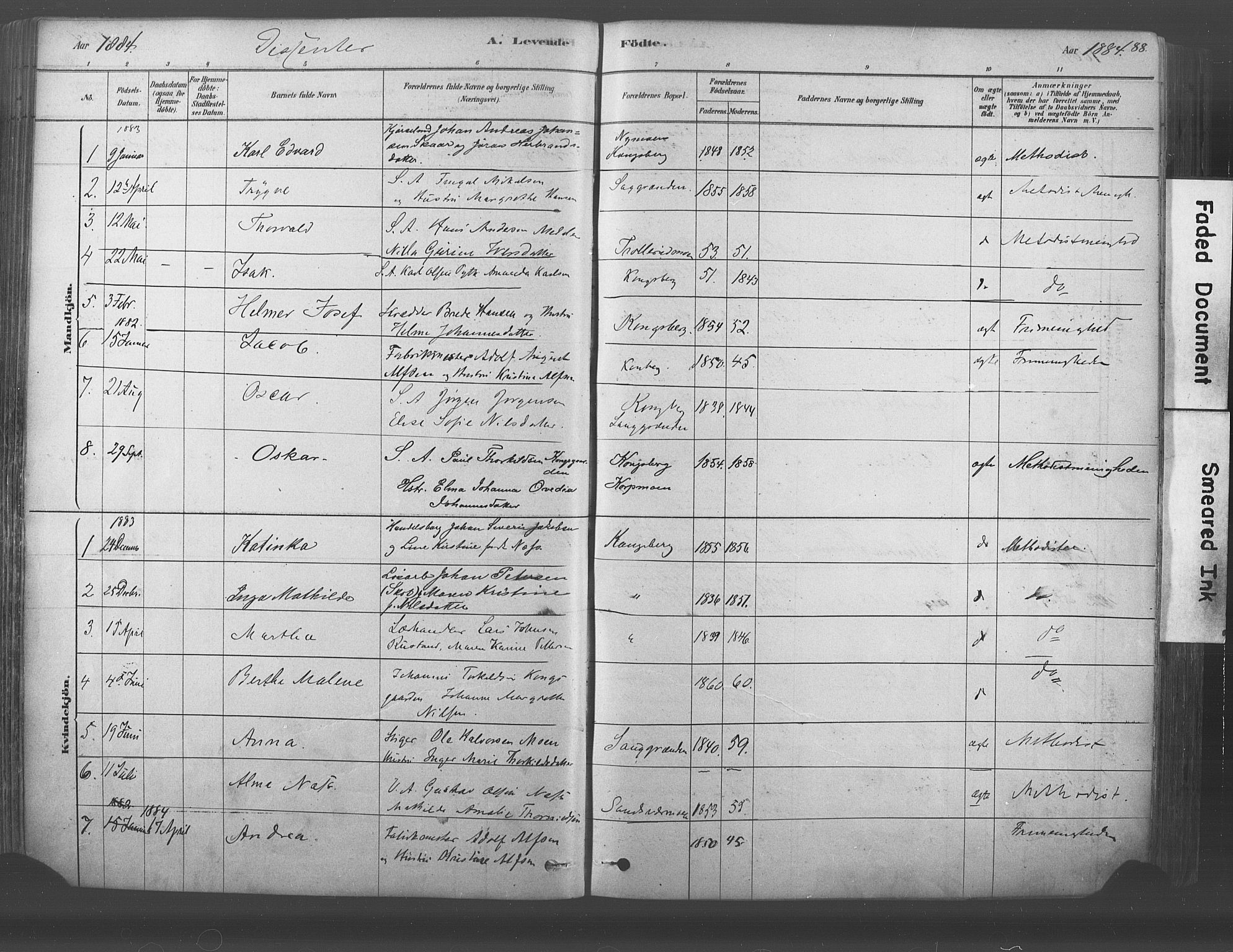Kongsberg kirkebøker, SAKO/A-22/F/Fb/L0001: Parish register (official) no. II 1, 1878-1886, p. 88